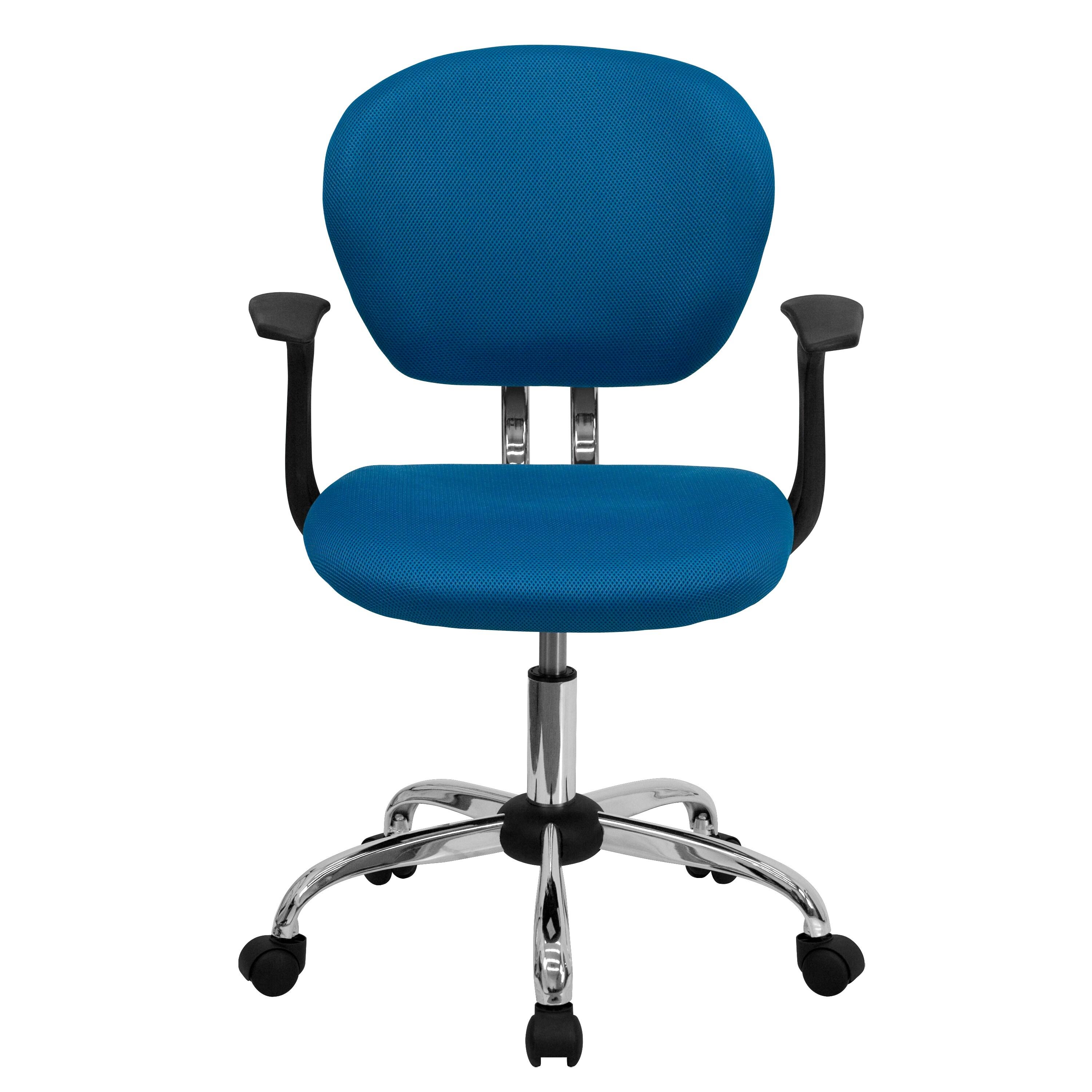 Flash Furniture Mid-Back Turquoise Mesh Padded Swivel Task Office Chair with Chrome Base and Arms