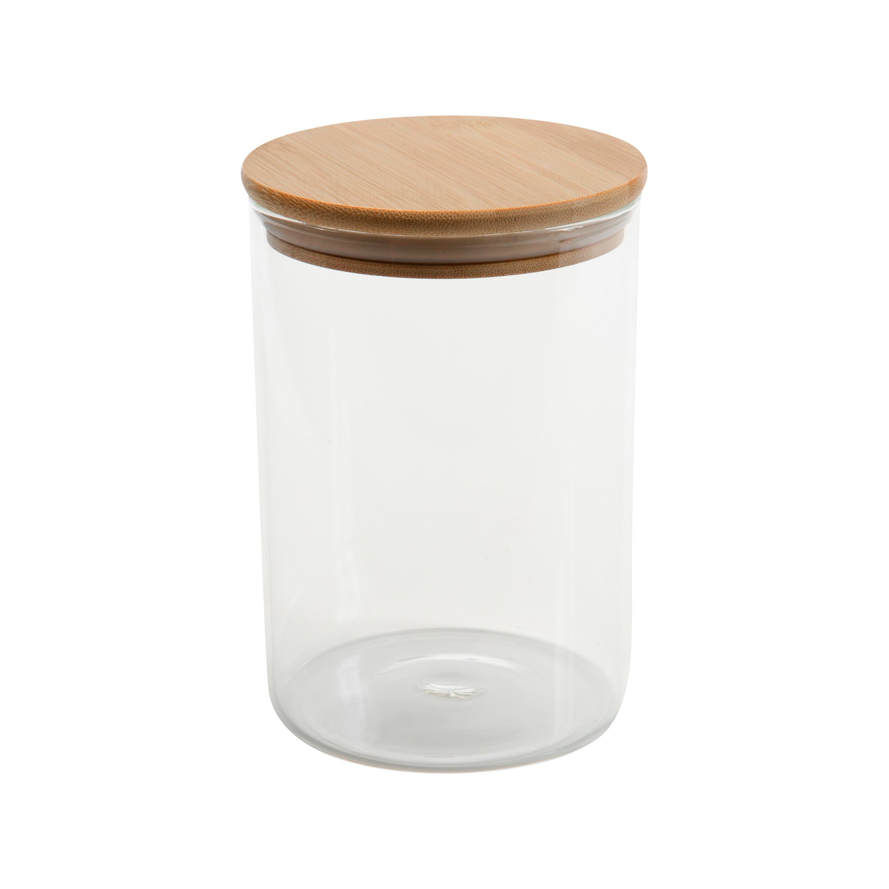 Kitchen Details Round Glass Jar | 1 Liter | Bamboo Airtight Seal Lid | Wide Mouth | Food Storage Canister | Tea or Coffee | Spices | Flour | Sugar | Clear