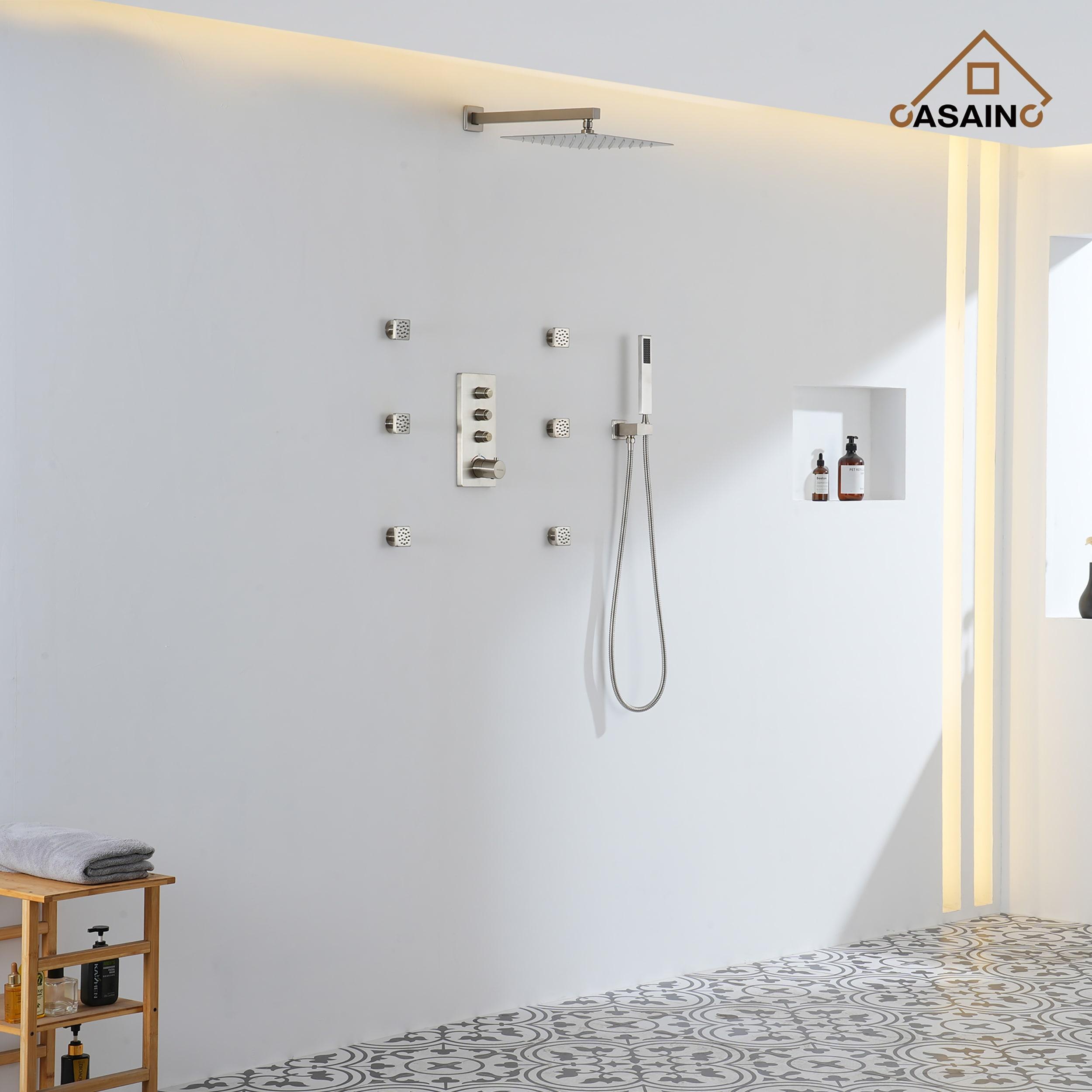 3 Functions 12 Inch Wall Mount Thermostatic Shower System with 6 Body Jets