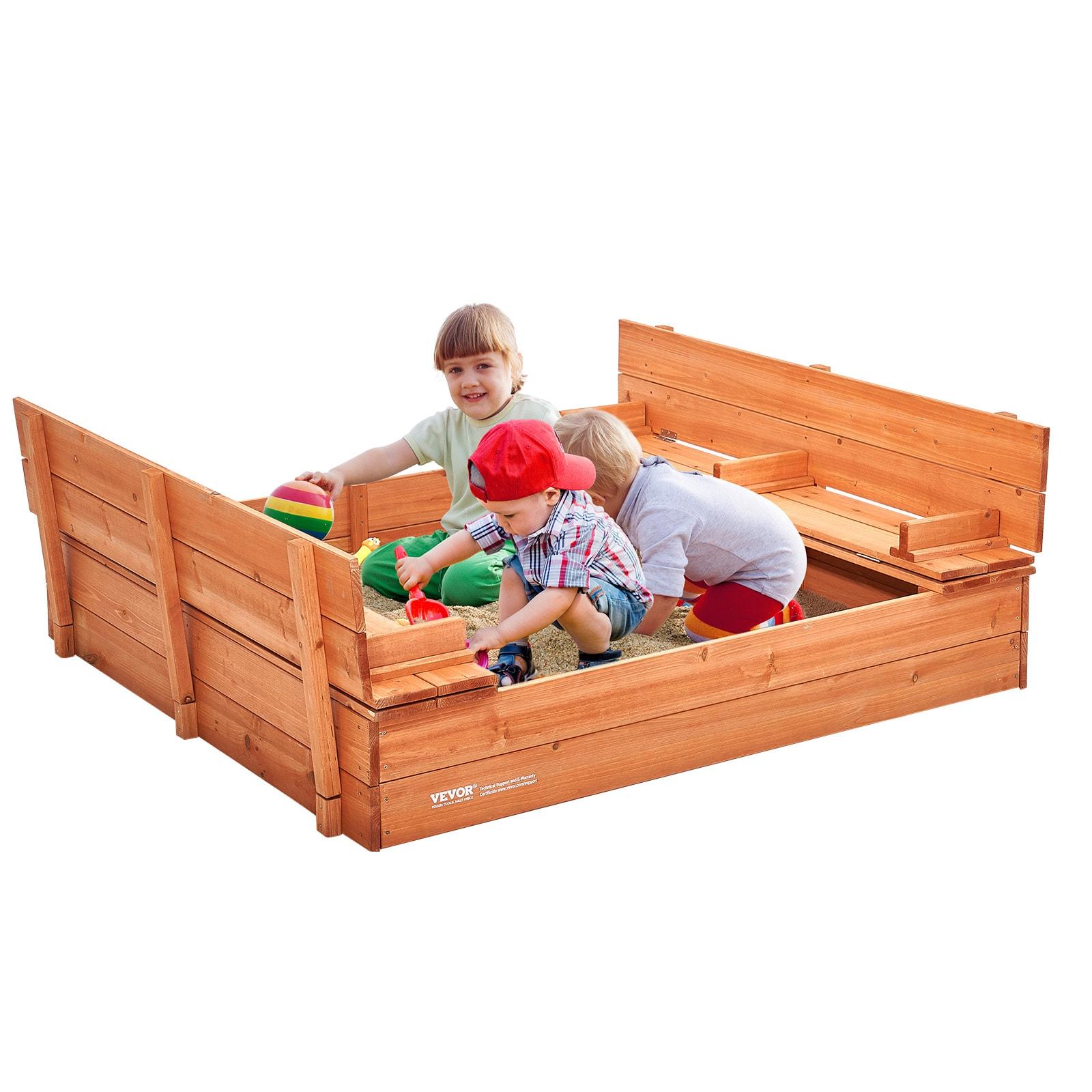 VEVOR 52.4-in x 47.2-in Brown Square Wood Sandbox