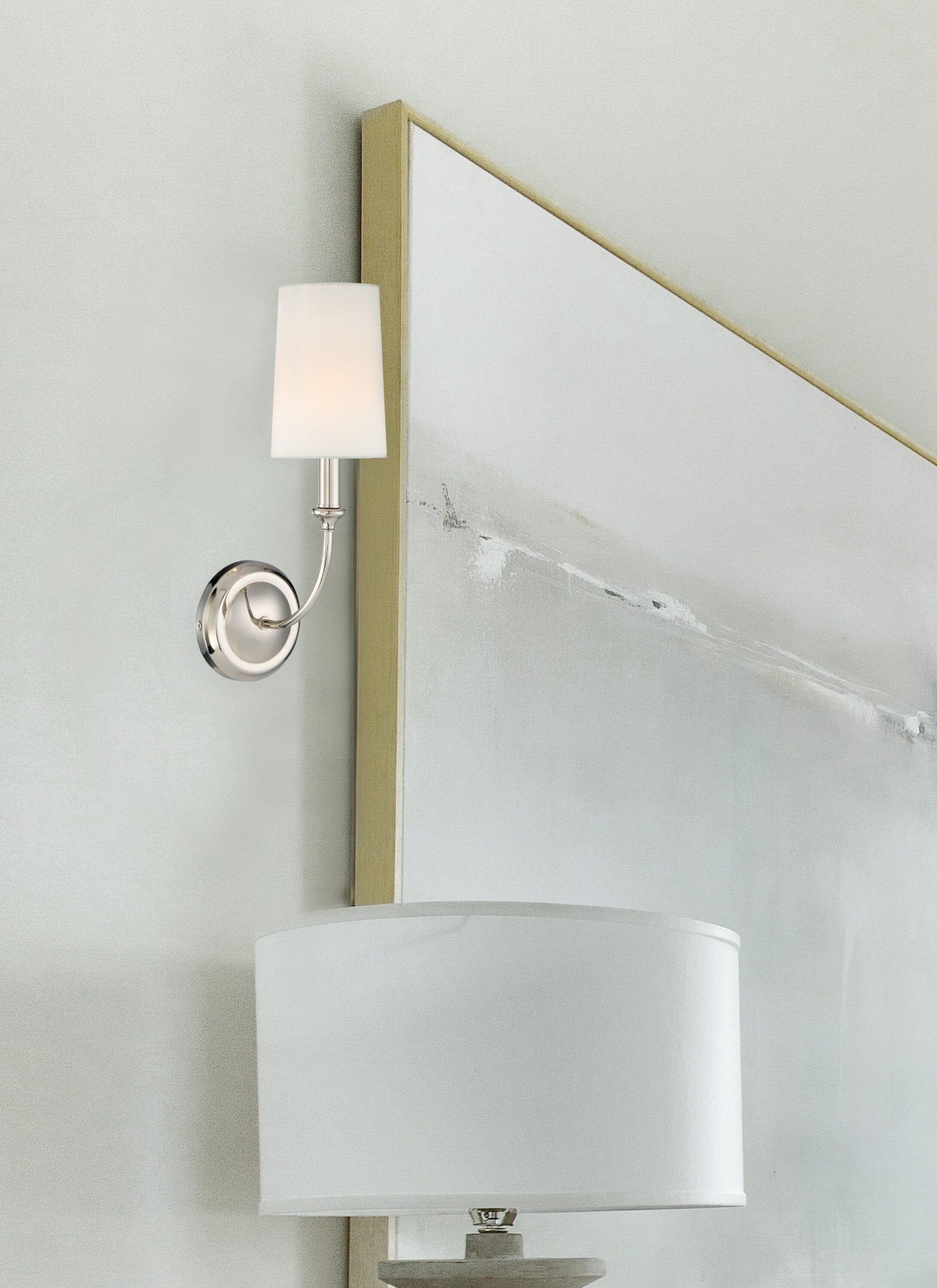 Sylvan Polished Nickel Dimmable Sconce with White Silk Shade
