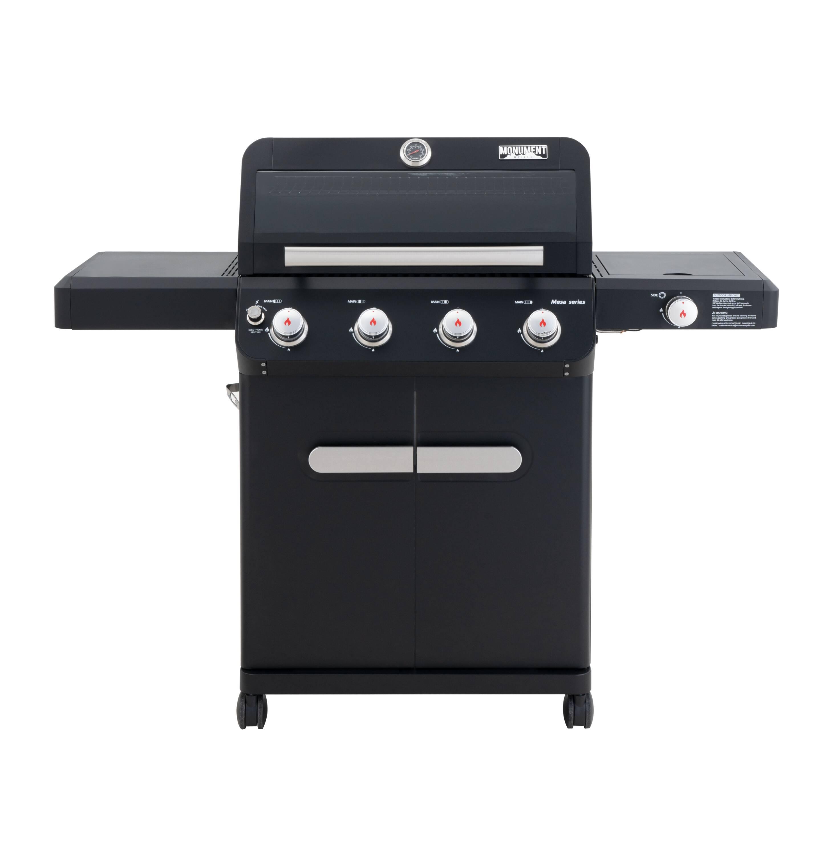 Monument Grills Mesa 425 4-Burner Liquid Propane 52000 BTU Gas Grill with side burner, Black