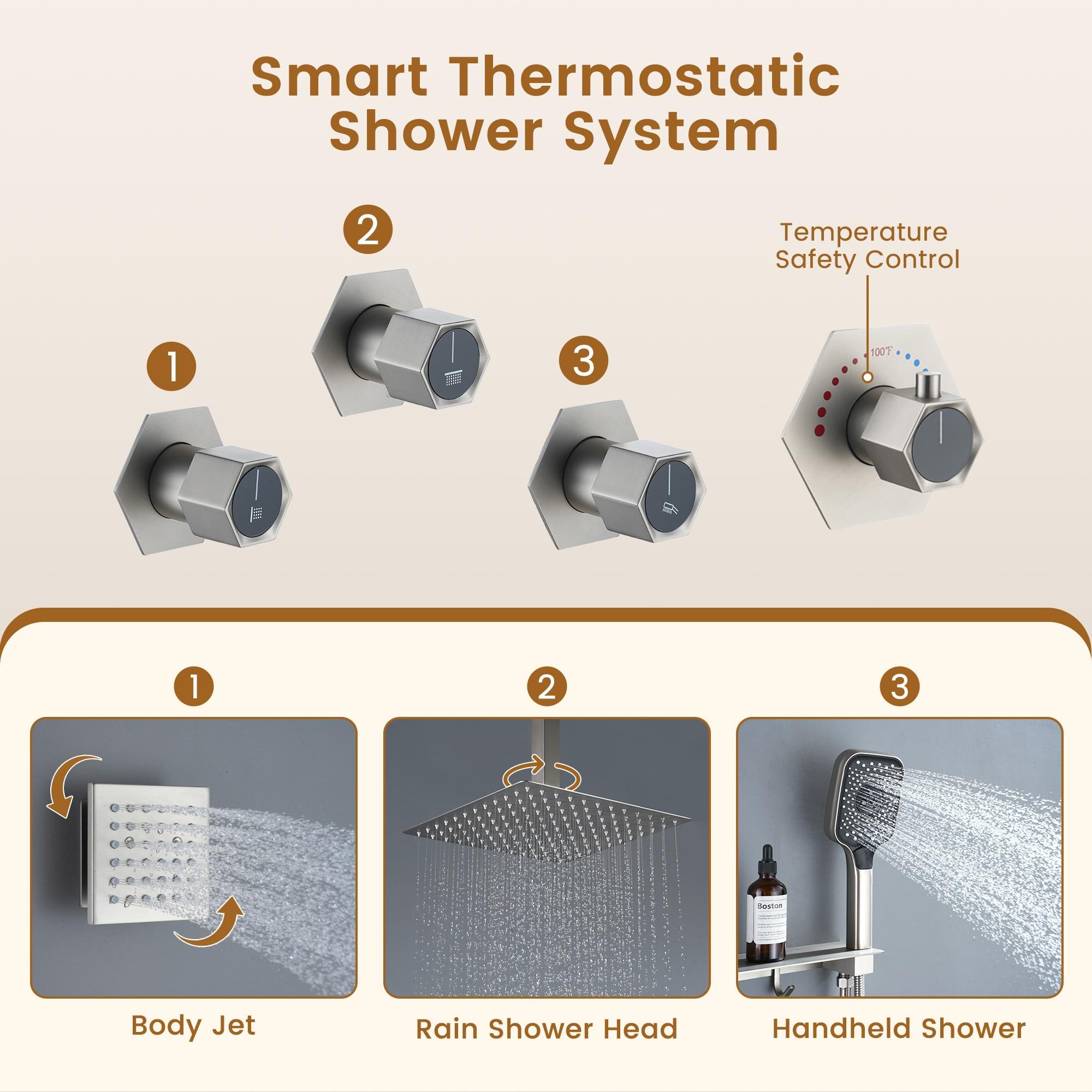 Revitalize 12 Inch Luxury Thermostatic Complete Shower System with Rough-in Valve