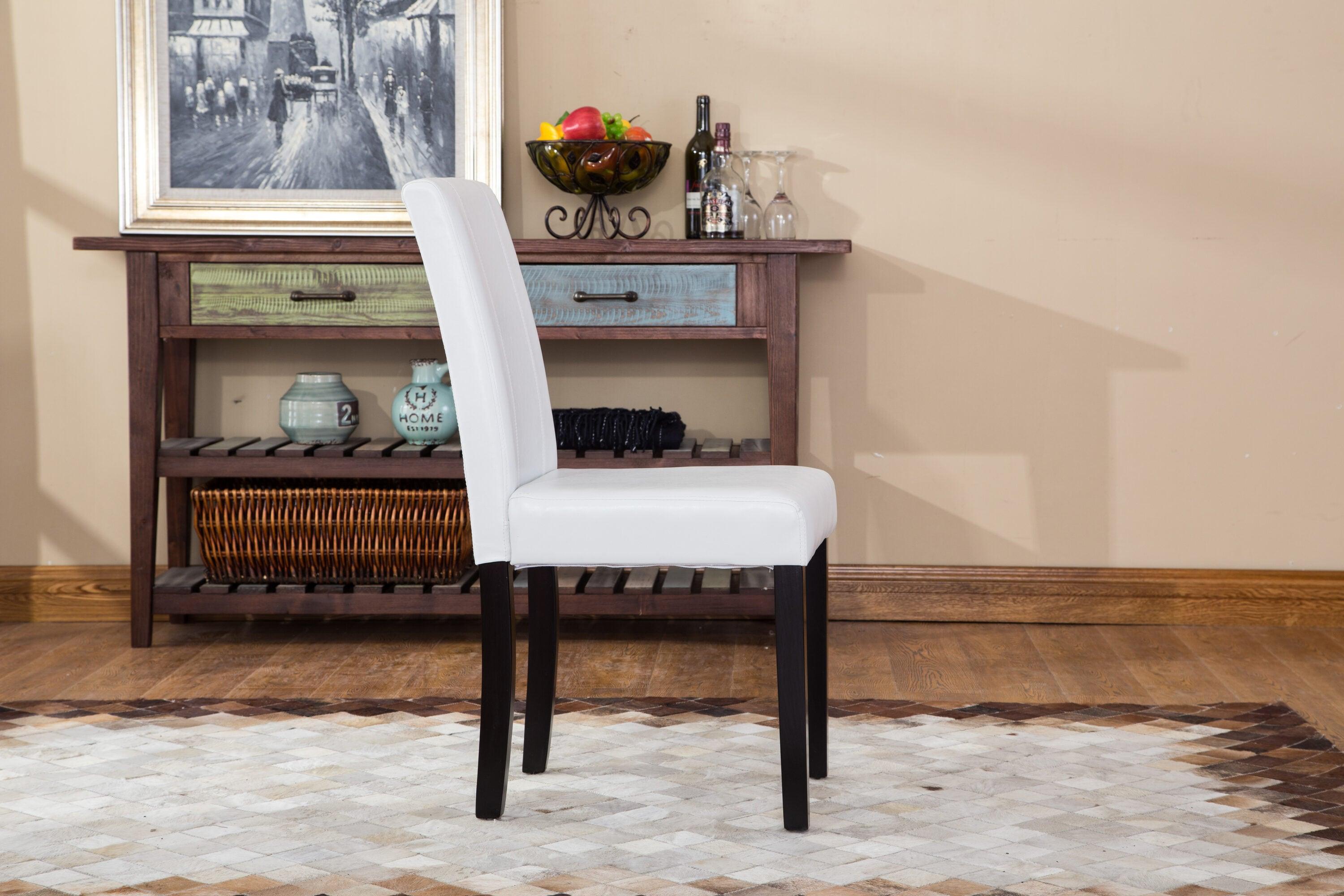 Roundhill Urban Style Solid Wood Faux Leather Parsons Chair, White, Set of 2