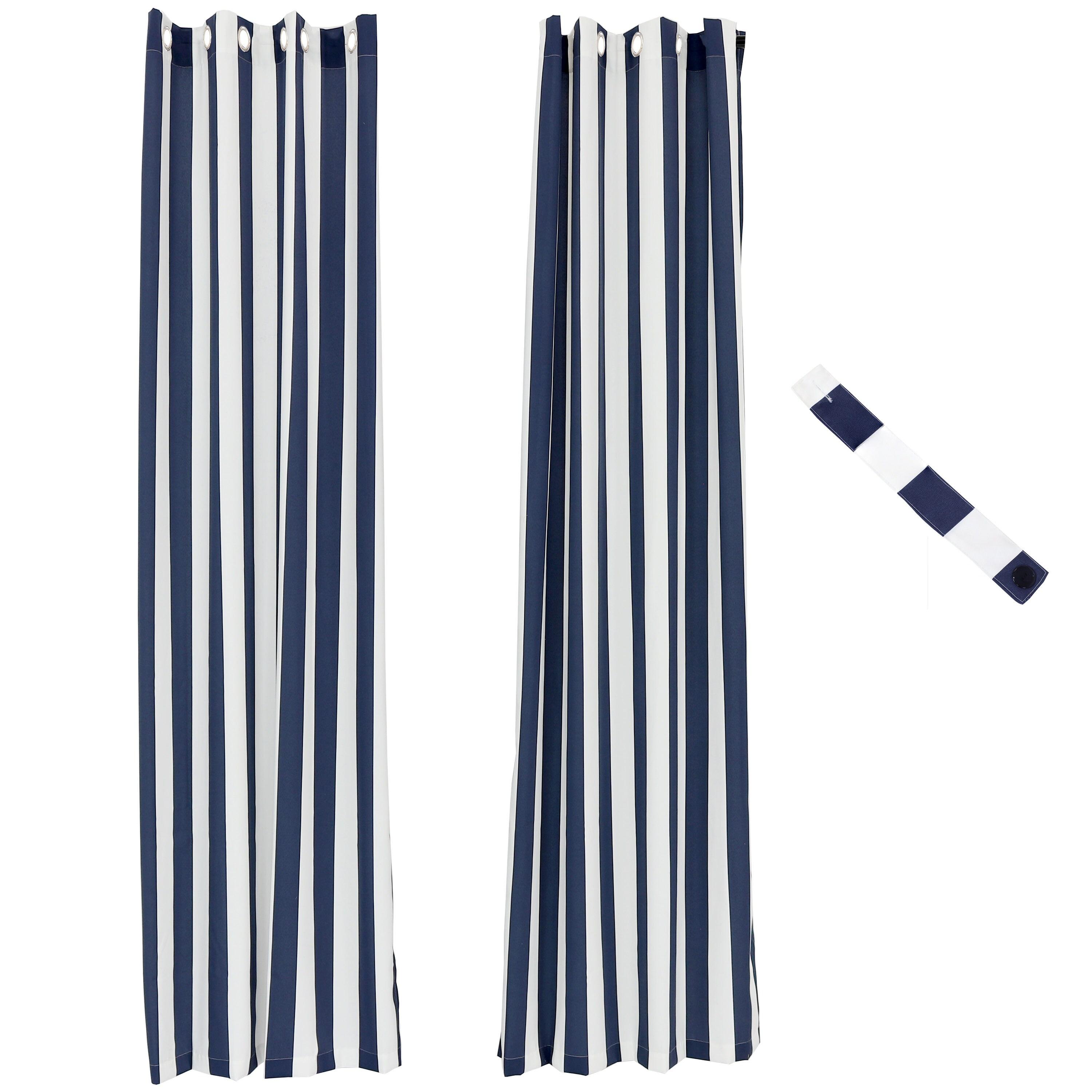 Sunnydaze Modern 2-Piece Blue and White Stripe Light-Filtering Curtain Set