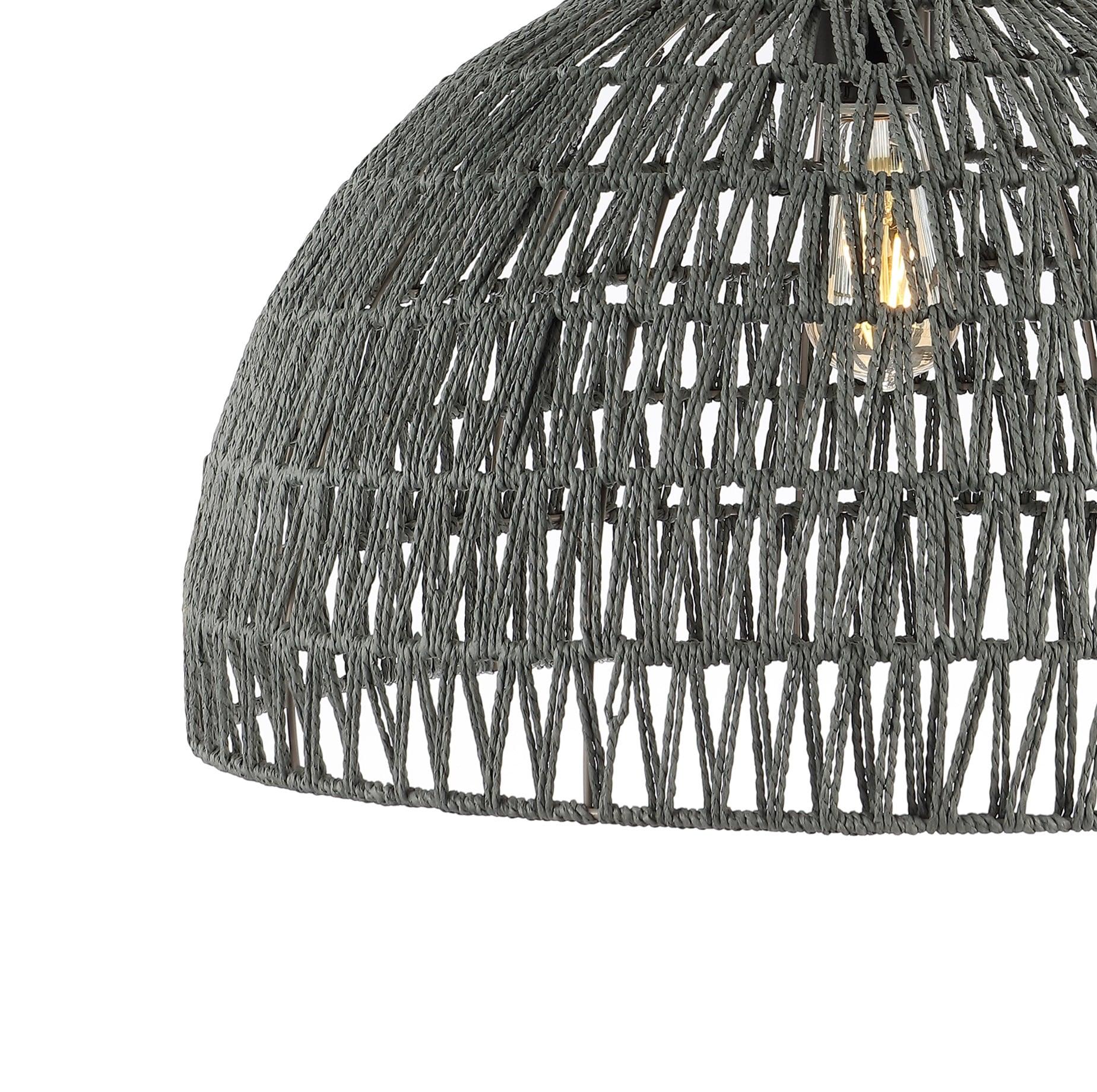 Campana 20" 1-Light Bohemian Modern Woven Rope/Iron LED Pendant, Grey/Black