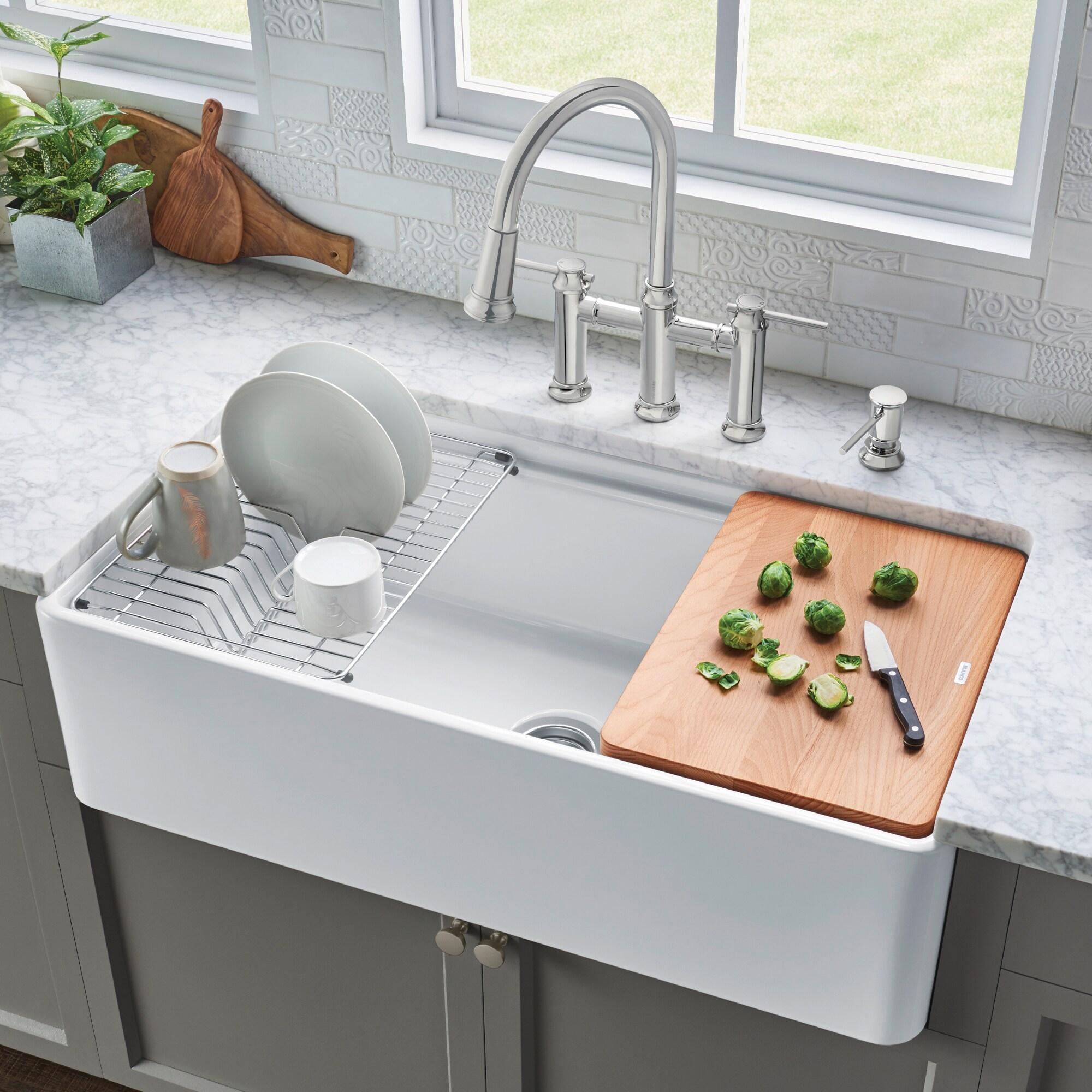 Profina 36" L x 19" W Fireclay Farmhouse Sink with Cutting Board