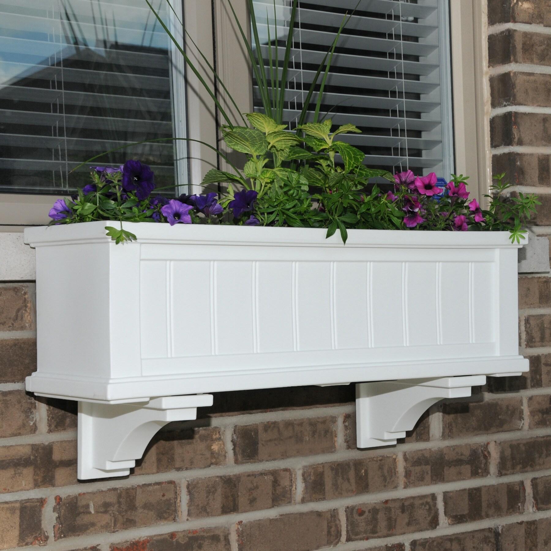 Mayne Cape Cod 36" x 11" x 10.8" Rectangle White Self-Watering Polyethylene Window Box Planter