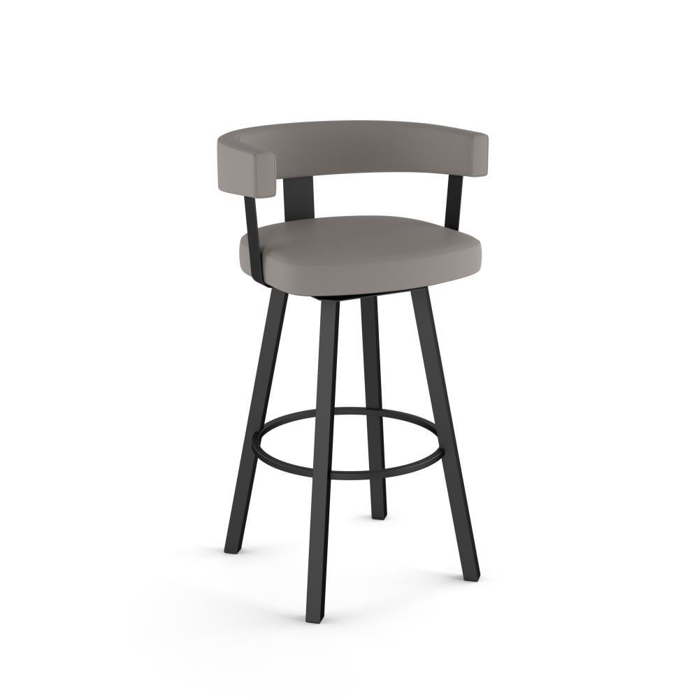 Amisco Parker 26 In. Swivel Counter Stool - Taupe Grey Faux Leather / Black Metal