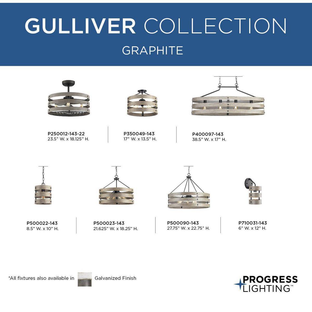 Progress Lighting Gulliver 3-Light Semi-Flush Convertible Ceiling Light, Graphite, Wood Grained Texture
