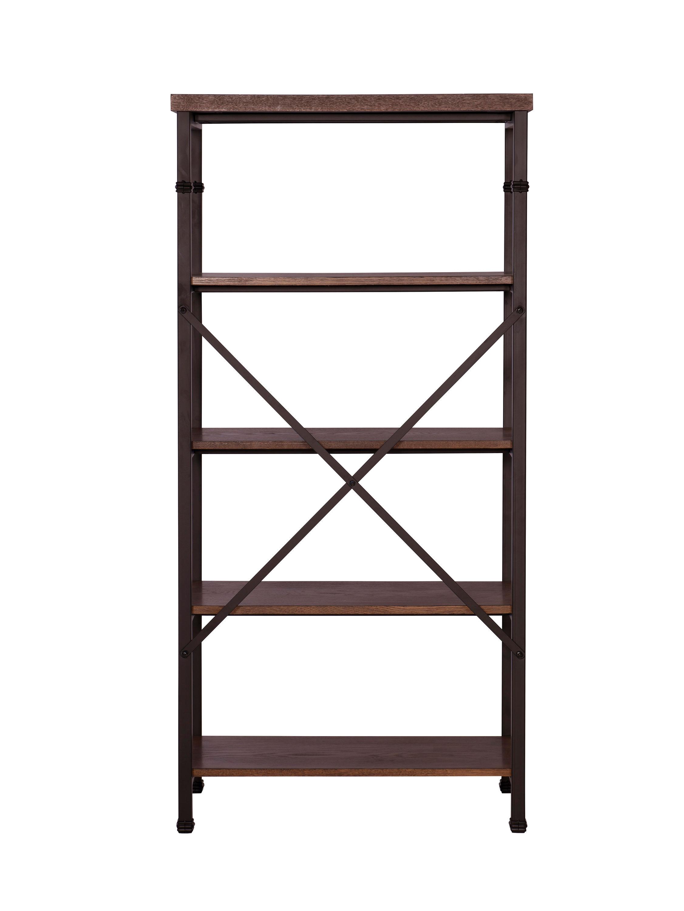 Linon 54" Austin Industrial Bookshelf Metal Wide Bookcase Brown: Farmhouse Style, 4 Fixed Shelves, MDF & Metal Frame