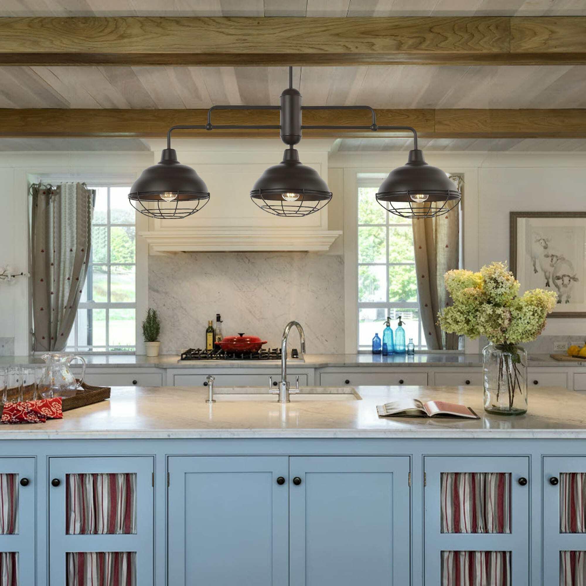 Levi 40.5" 3-Light Industrial Farmhouse Iron Linear LED Pendant, Oil Rubbed Bronze