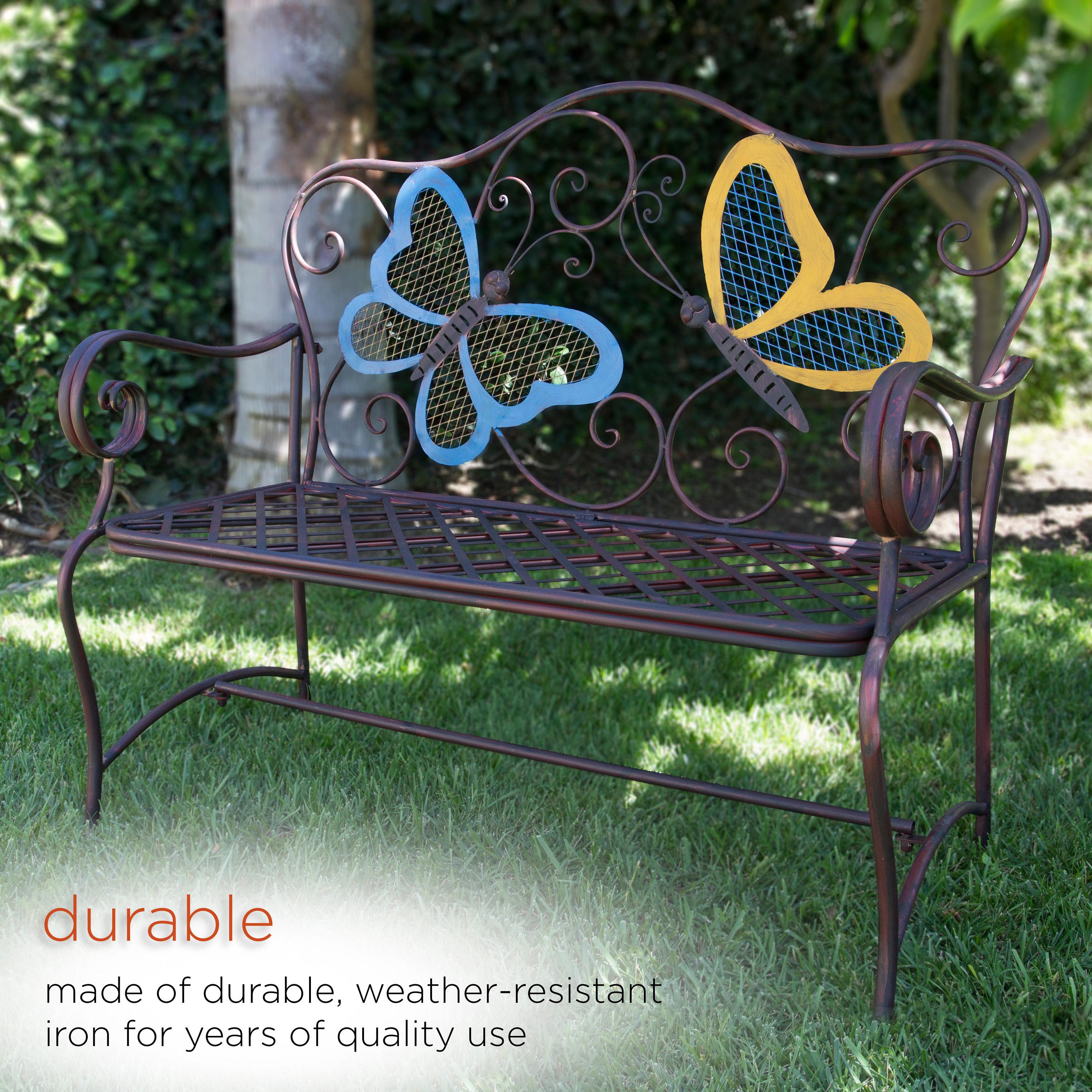 Butterfly Metal Bench Brown - Alpine Corporation: Chic Garden Seating, Weather-Resistant Patio Furniture