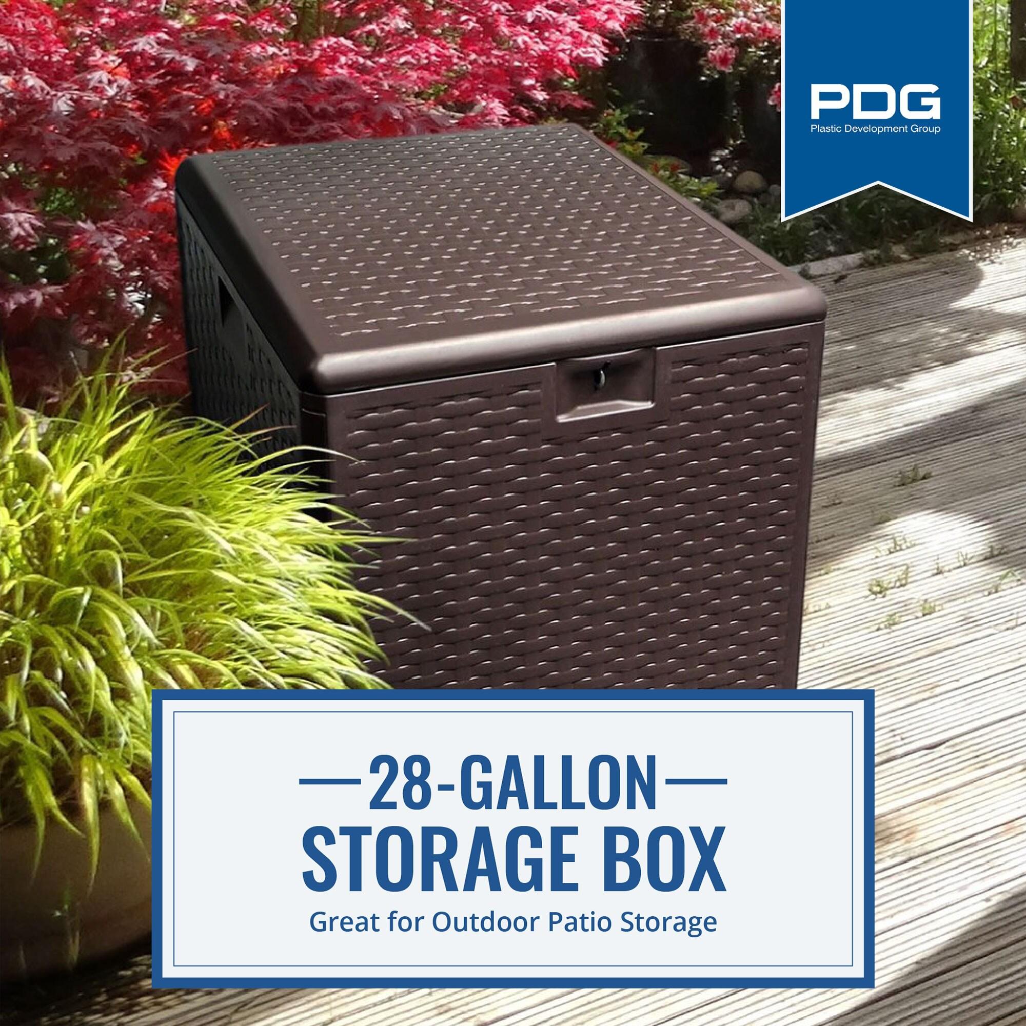 Plastic Development Group 28-Gallon Weather-Resistant Plastic Resin Outdoor Storage Patio Deck Box with Slide and Snap Assembly, Java Brown