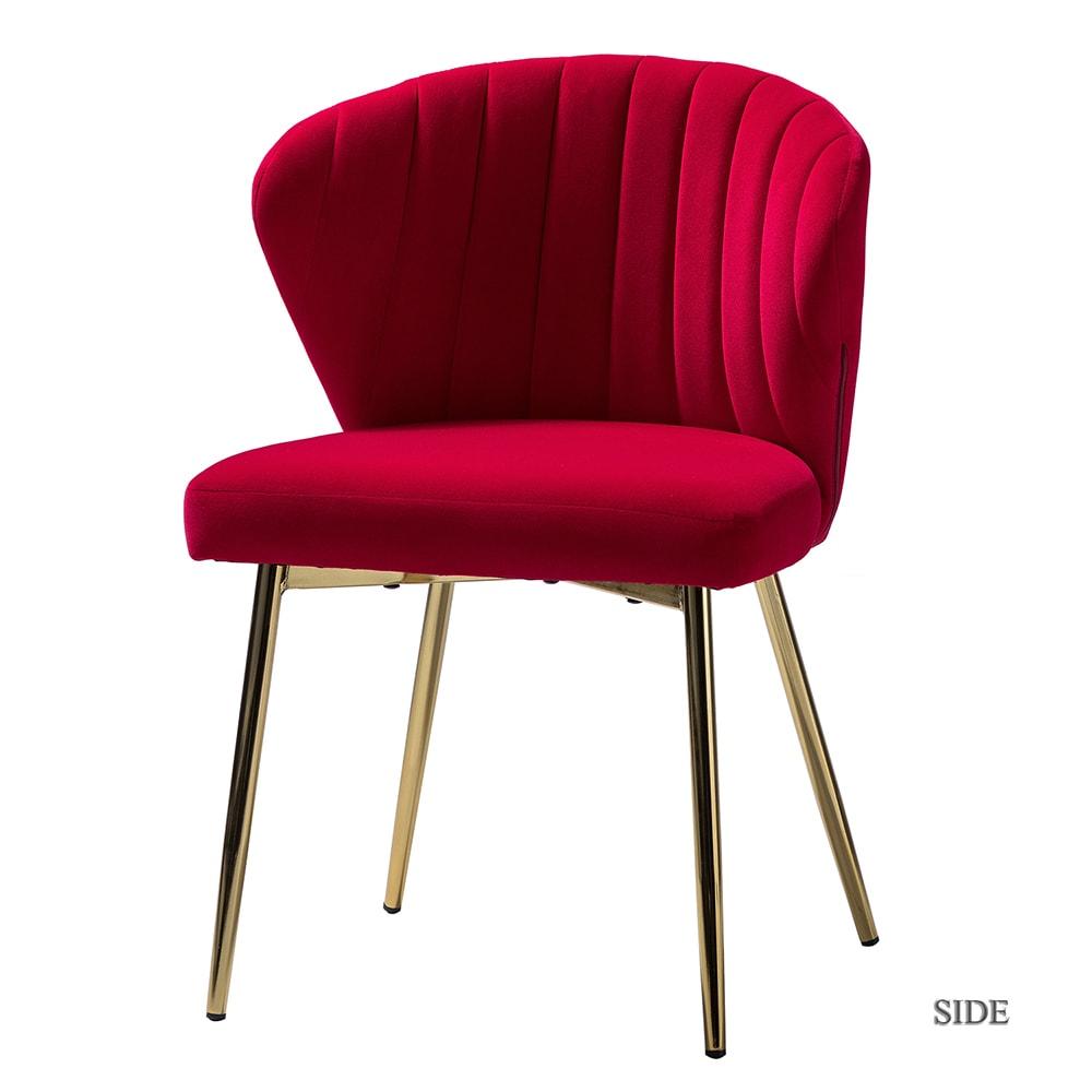 Velvet Upholstery Comfy Dining Chair Accent Channel Tufted Metal Legs Home Living Room Bedroom Kitchen Red