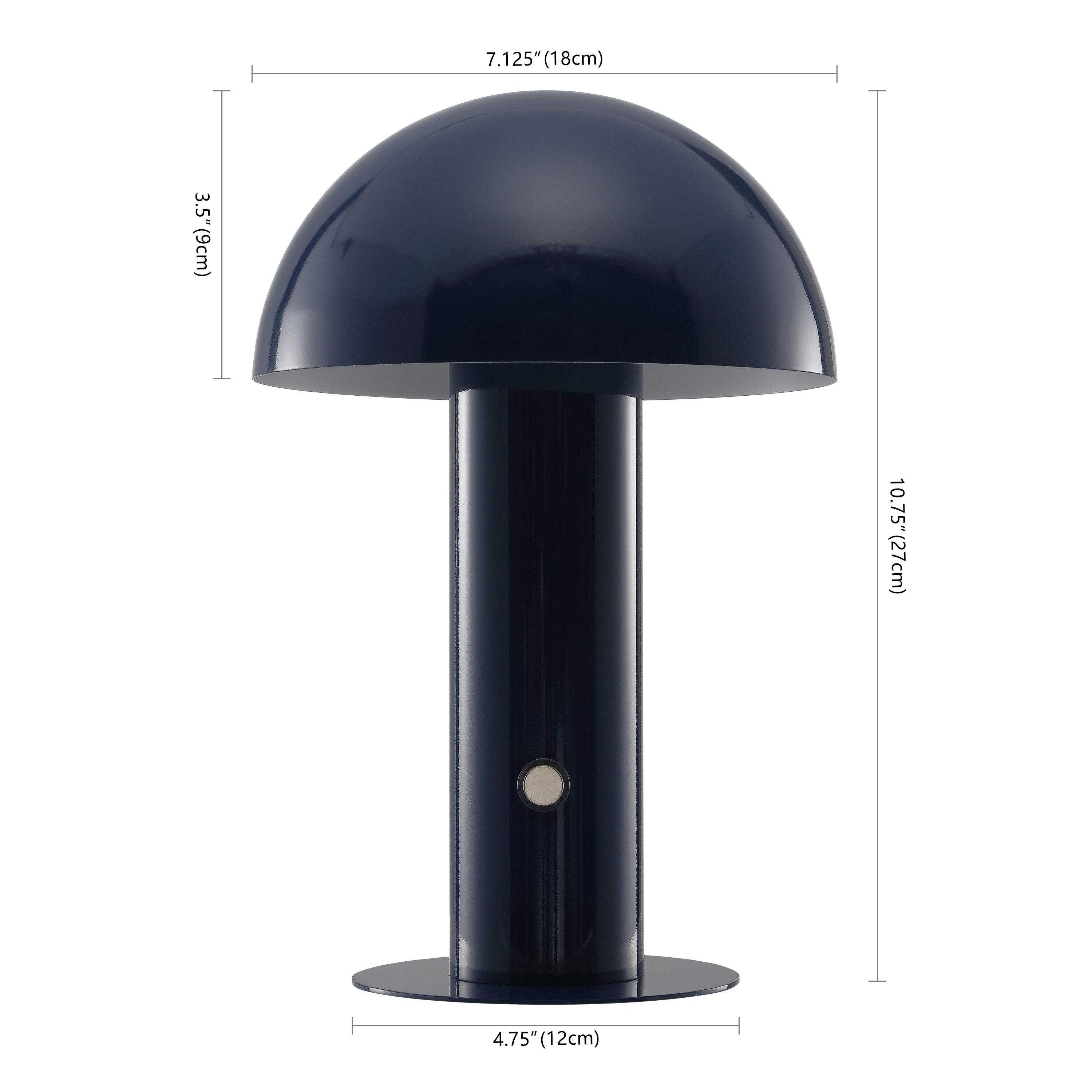 Boletus 10.75" Contemporary Bohemian Rechargeable/Cordless Iron Integrated Portable LED Mushroom Table Lamp, Navy