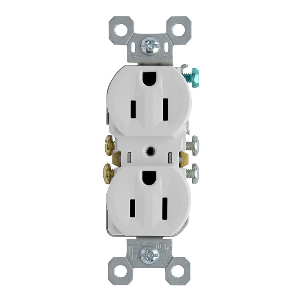 White 15A Tamper-Resistant Duplex Outlet with Thermoplastic Faceplate