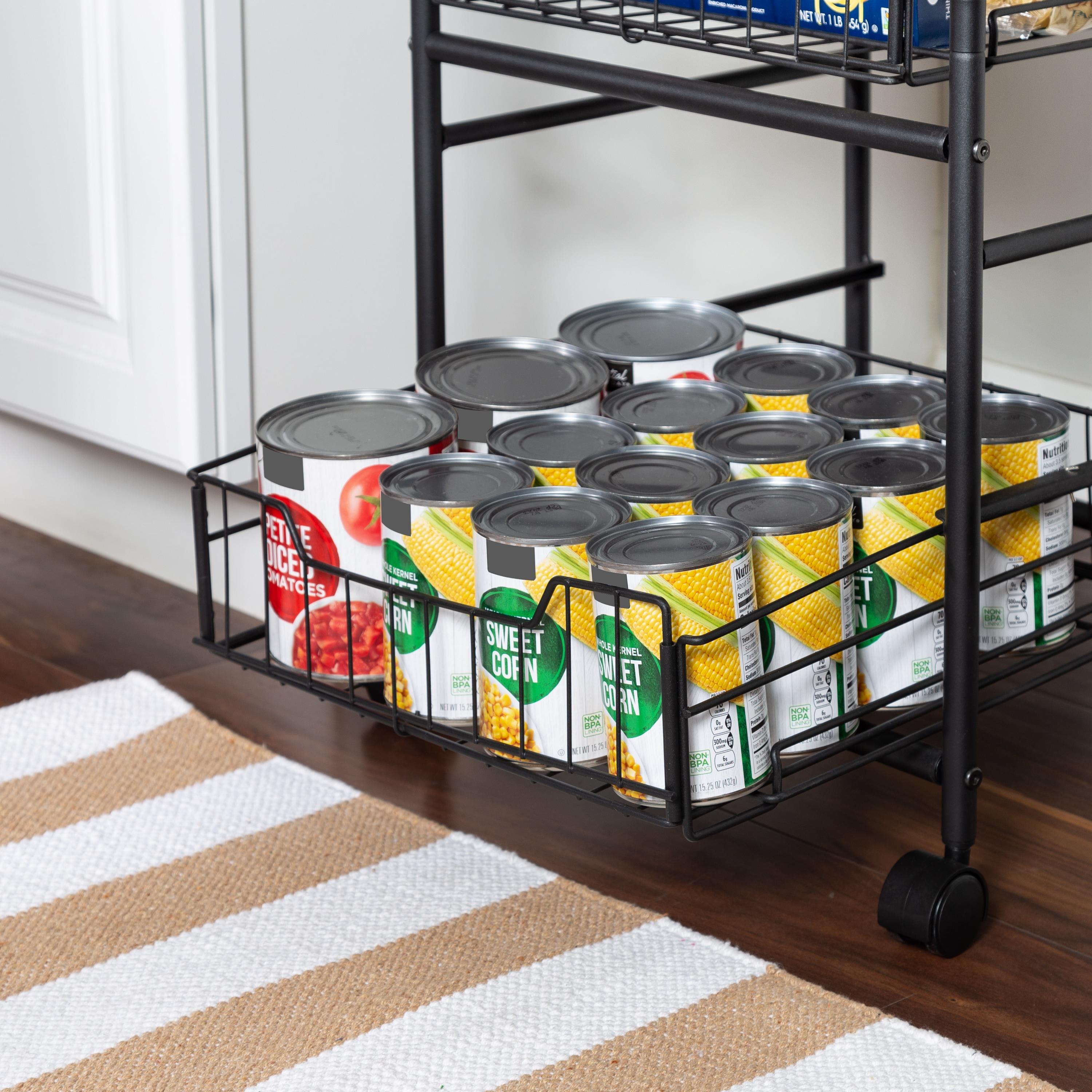 Honey-Can-Do 3 Tier Slim Rolling Cart with Pull Out Baskets: Black Steel Utility Storage, Small Rolling Cart with Drawers