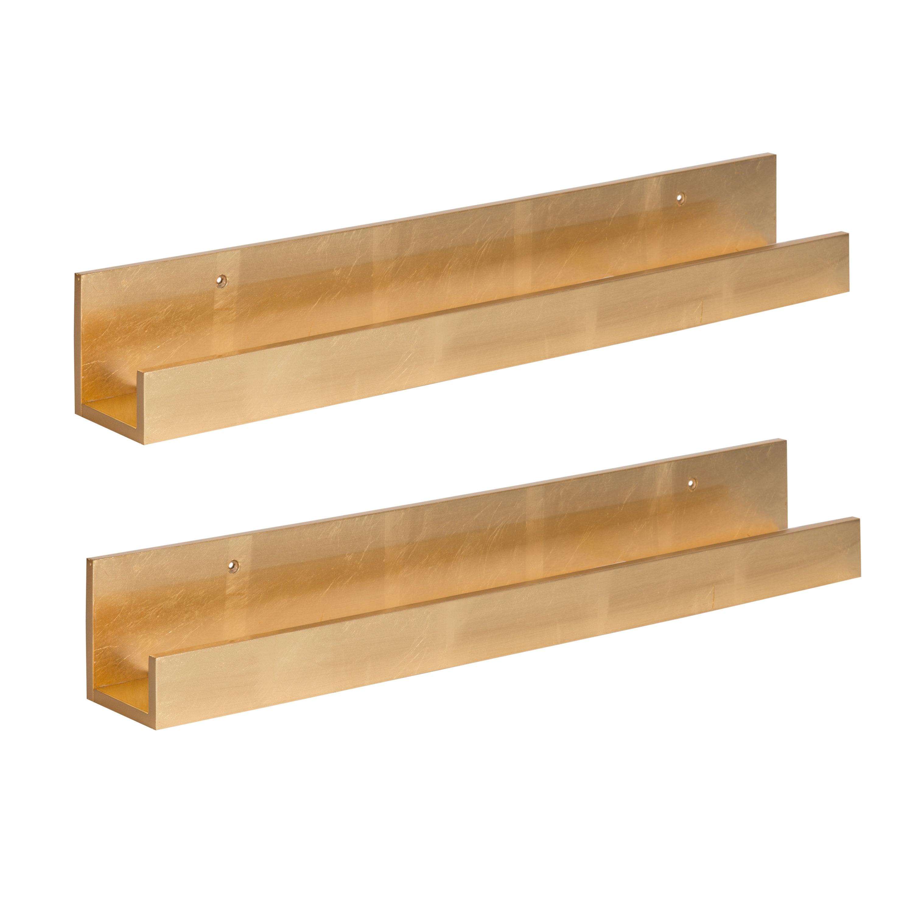 Kate and Laurel Rectangle Floating Shelves, 25.21" x 5.91", Gold