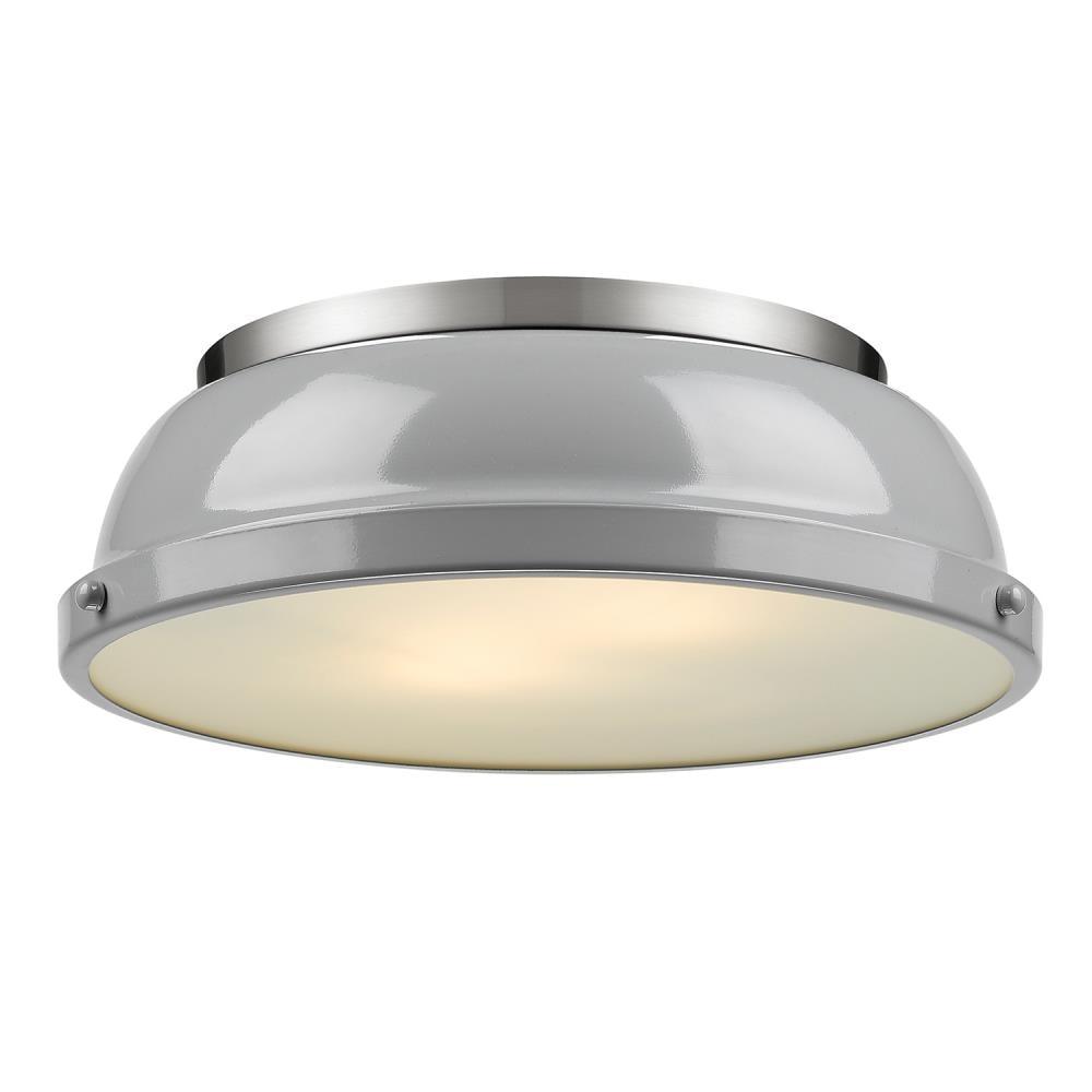 Golden Lighting Duncan 2-Light Flush Mount in Pewter with Gray