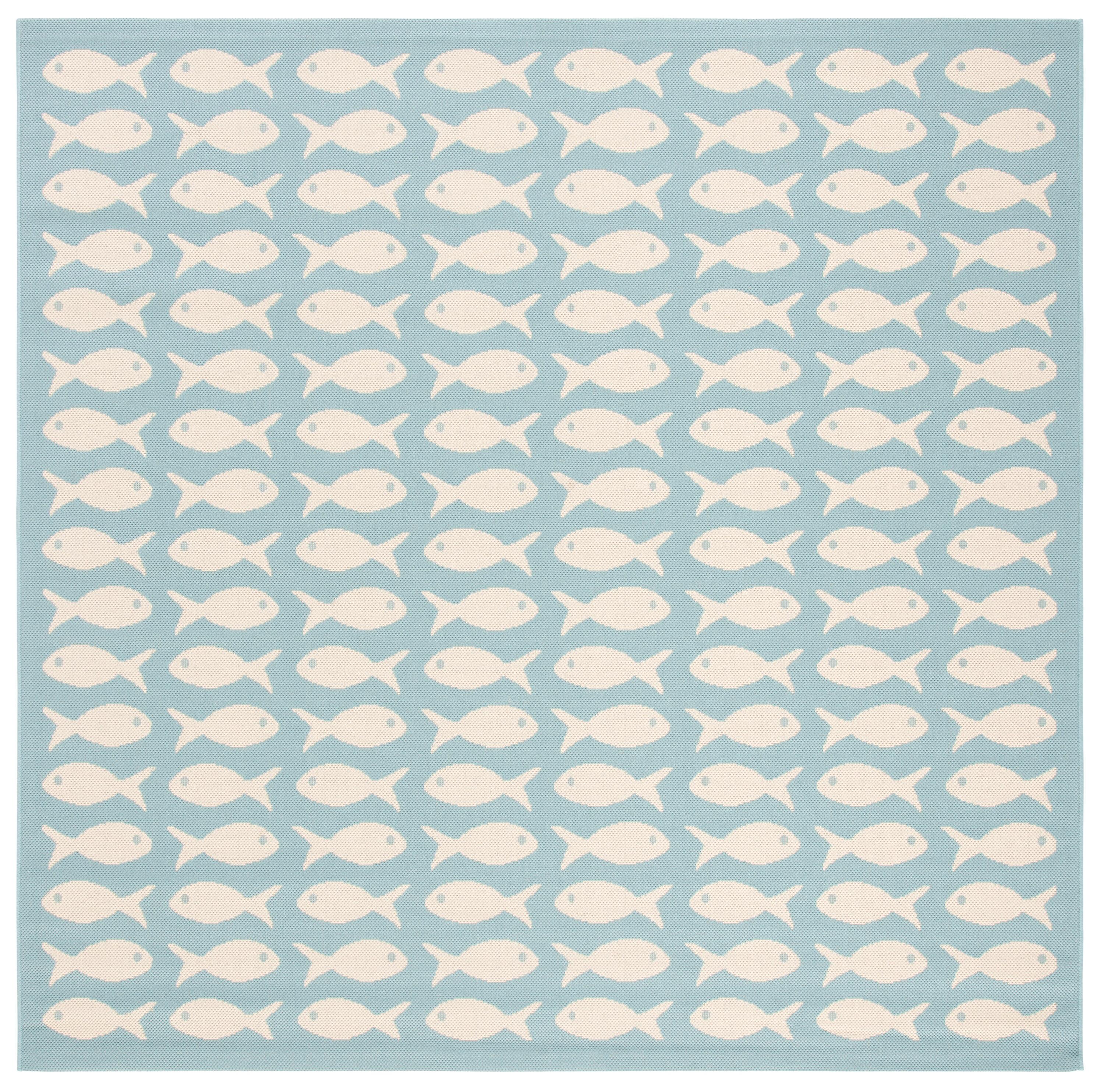 Courtyard CY6013 Power Loomed Indoor and Outdoor Area Rug - Aqua/Beige - 5'3"x5'3" - Safavieh