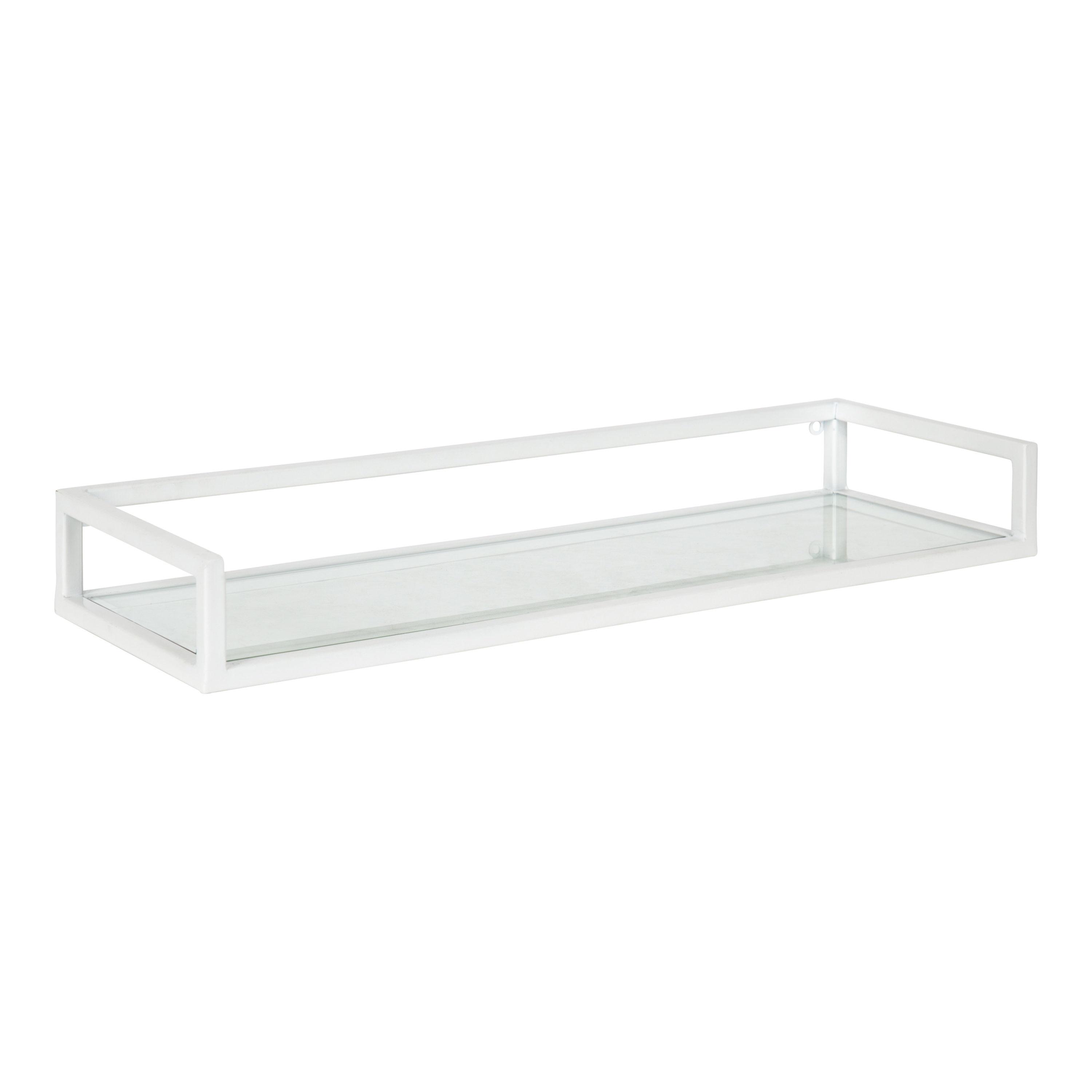 24" x 8" x 3" Blex Metal and Glass Wall Shelf White - Kate & Laurel All Things Decor: No Assembly, Open Shelving Design