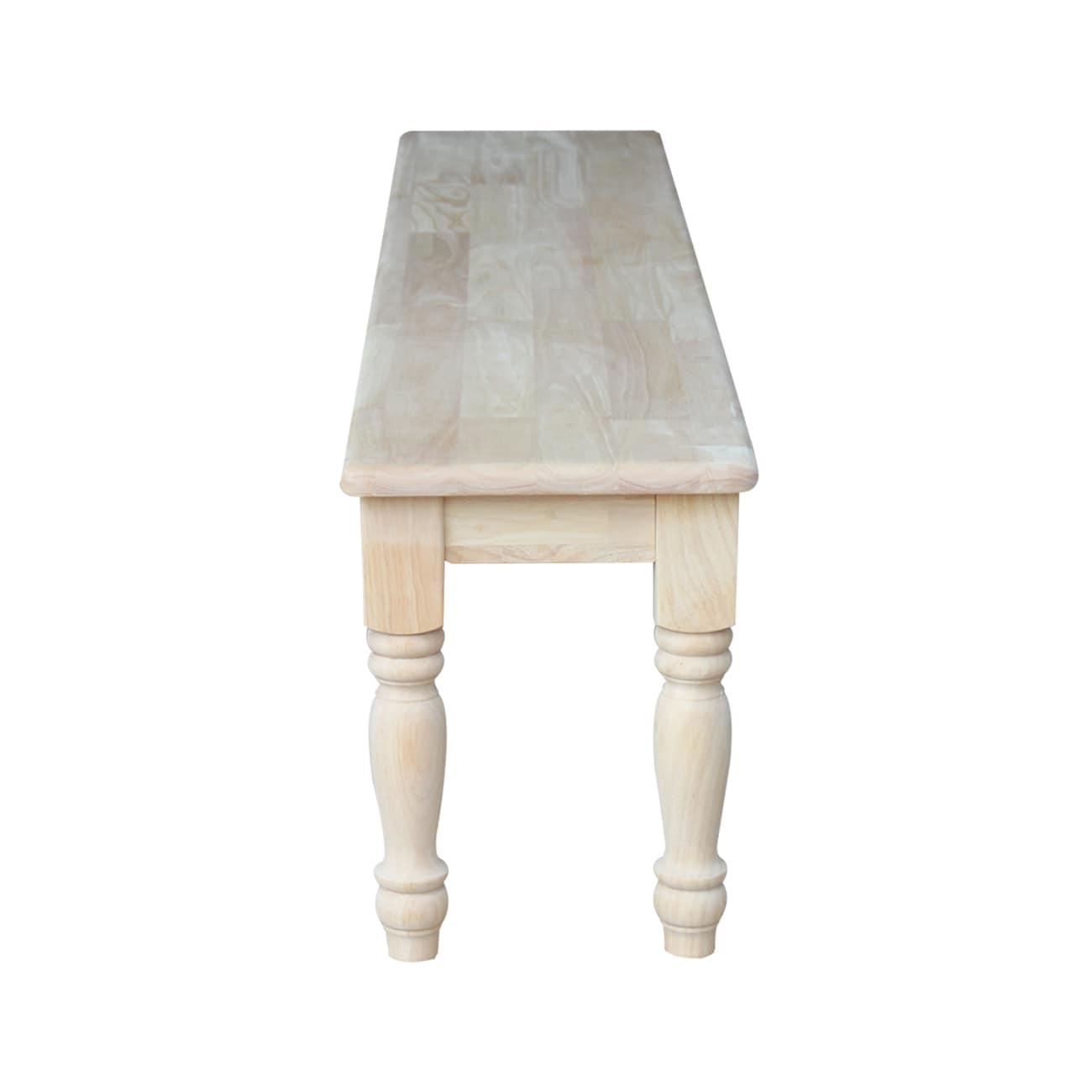 72" Shaker Style Bench with Turned Legs Unfinished - International Concepts: Solid Wood, Entryway Seating