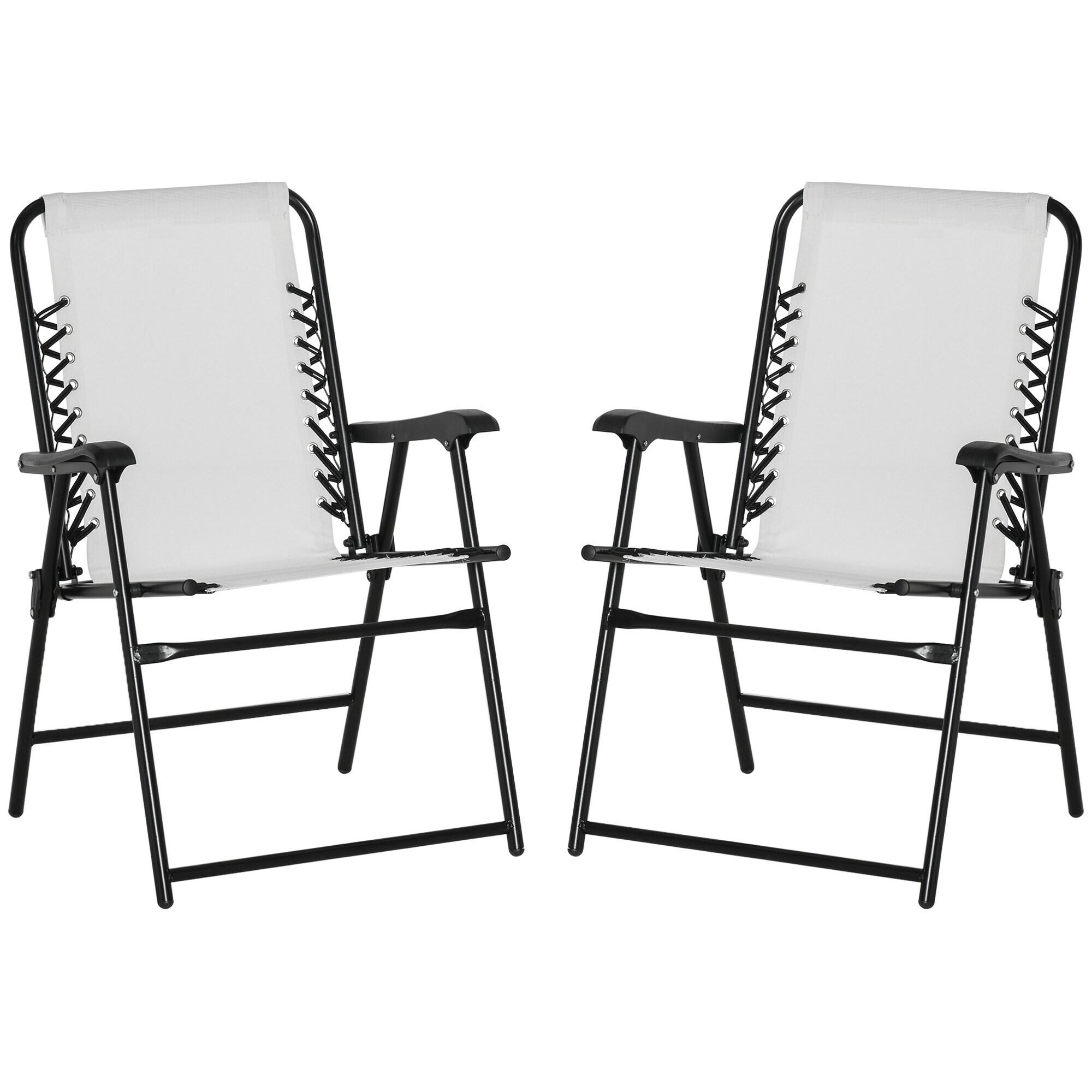 Set of 2 Cream White Steel Folding Outdoor Chairs with Armrests