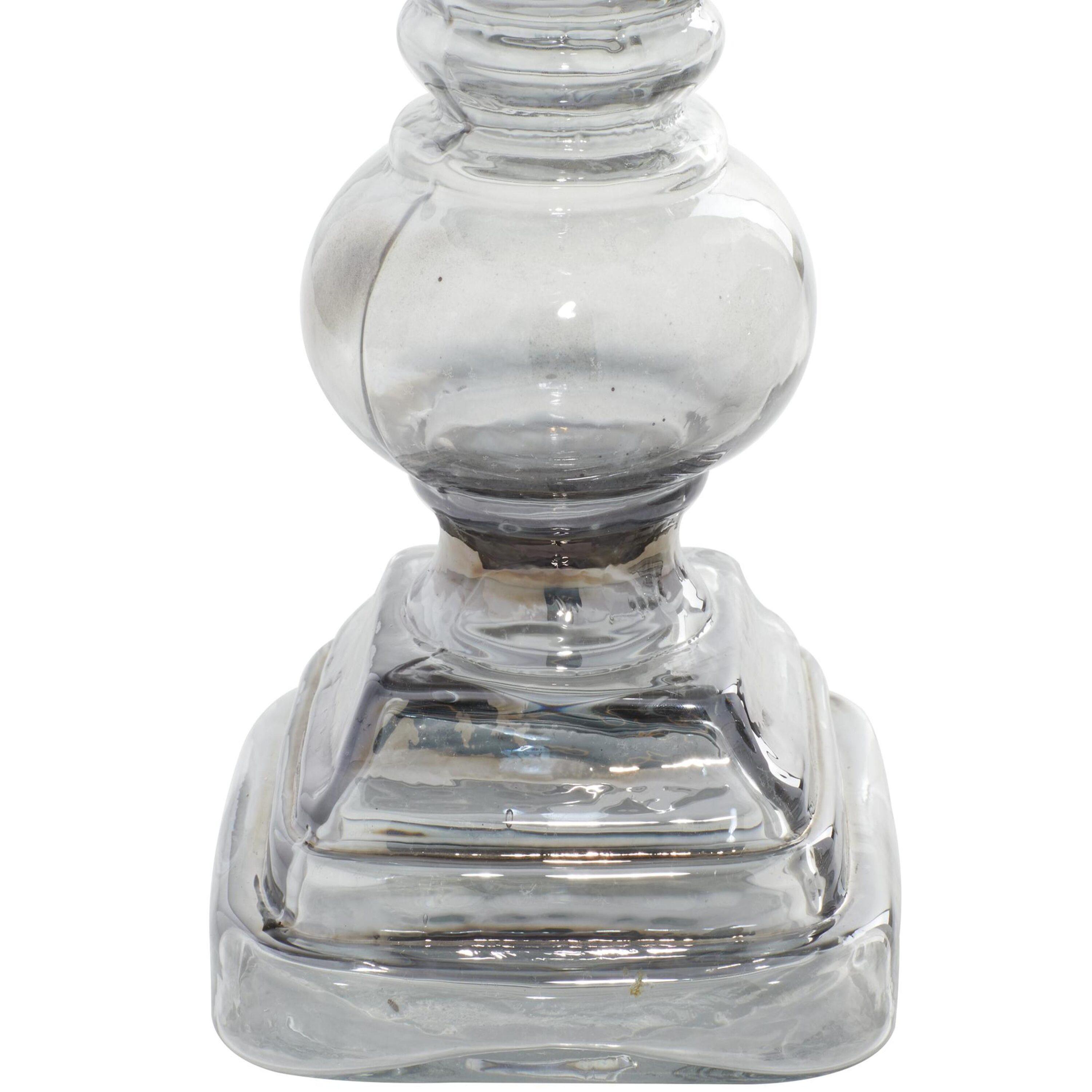 DecMode 2 Candle Silver Glass Handmade Turned Style Pillar Candle Holder, Set of 2