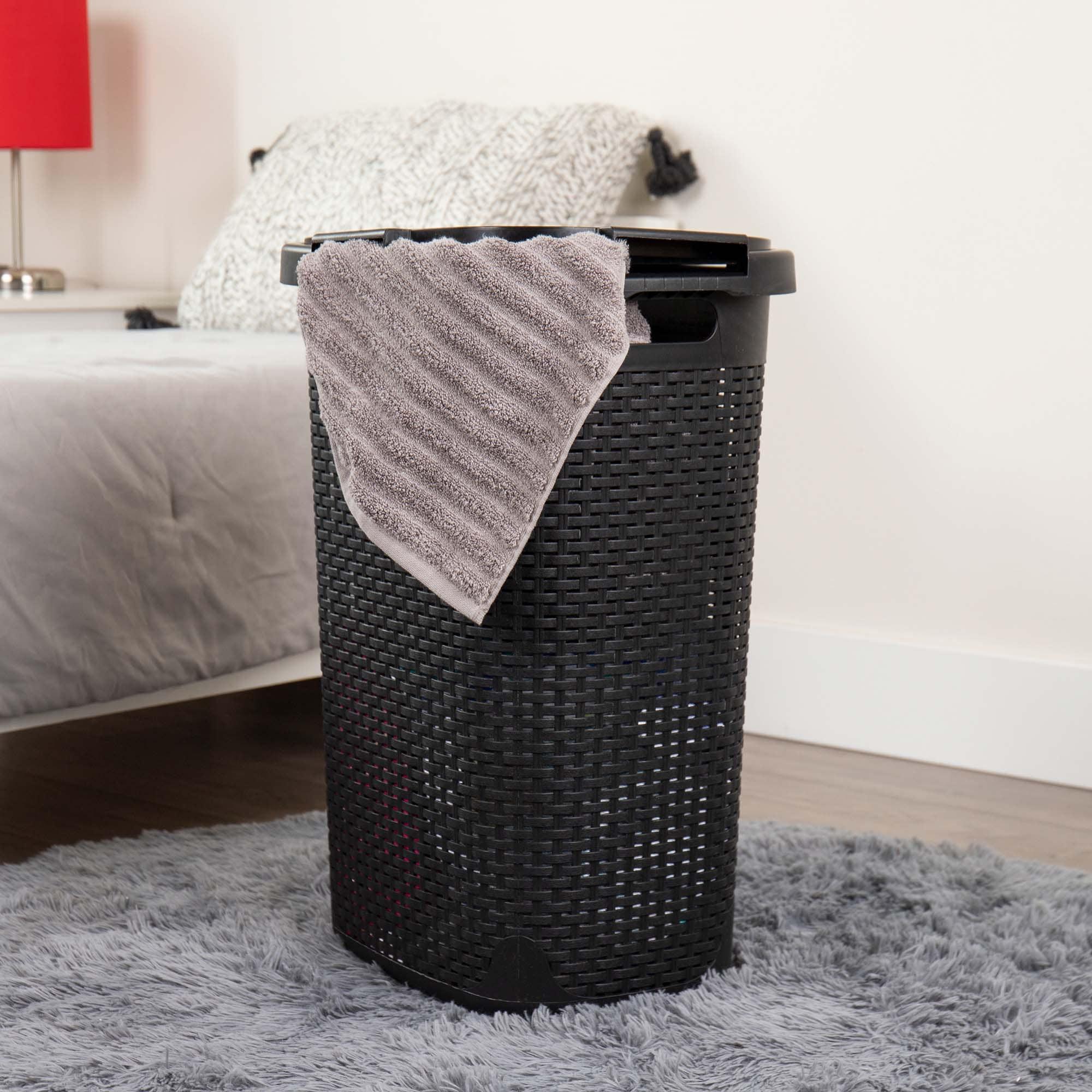 Mind Reader 60L Slim Laundry Hamper, Clothes Basket, Lid, Wicker Style, Plastic, 17.65"L x 13.75"W x 24.15"H, 2-Pack