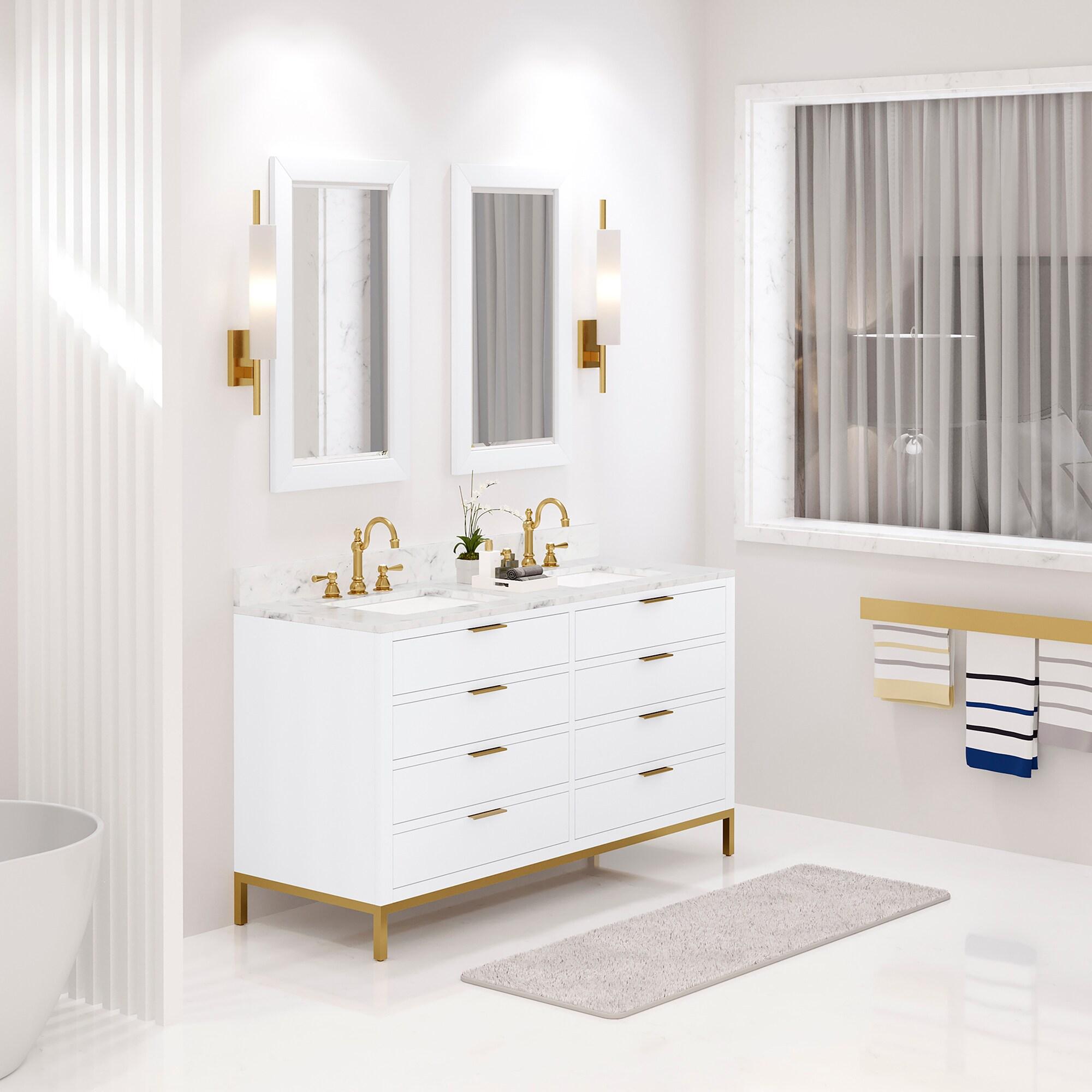 Pure White 72'' Double Sink Vanity with Carrara Marble Top