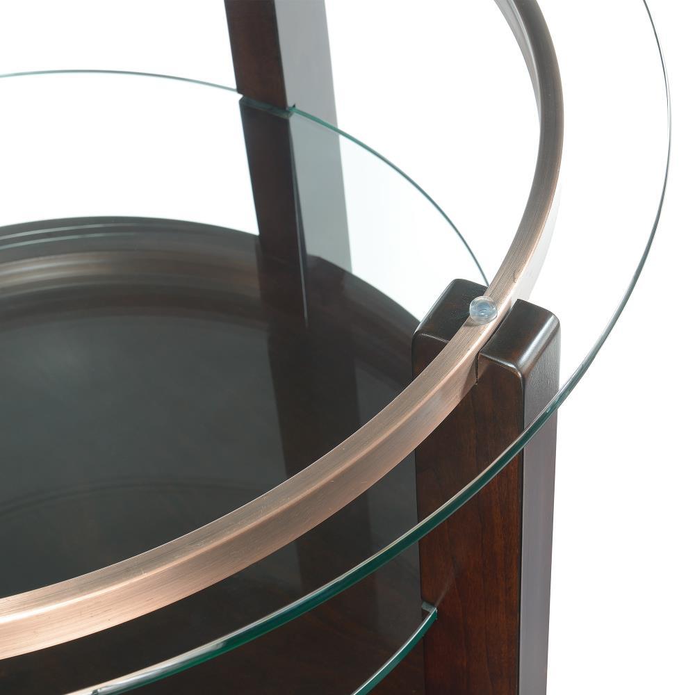 Picket House Furnishings Benton End Table Espresso: Modern Round Glass Top, Wood Frame, Spot Clean