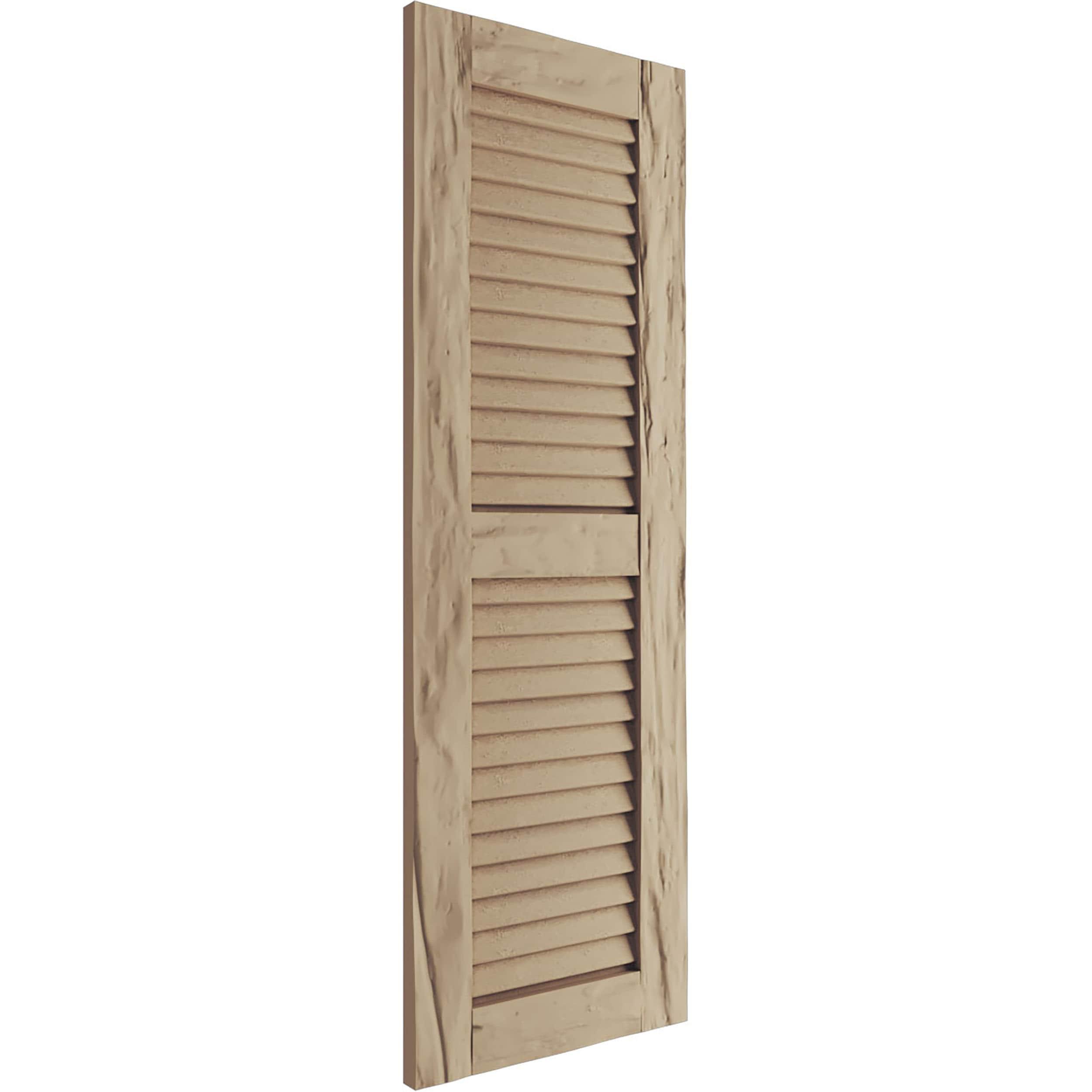 Ekena Millwork 18"W x 52"H Rustic Two Equal Louver Riverwood Faux Wood Shutters (Per Pair), Primed Tan