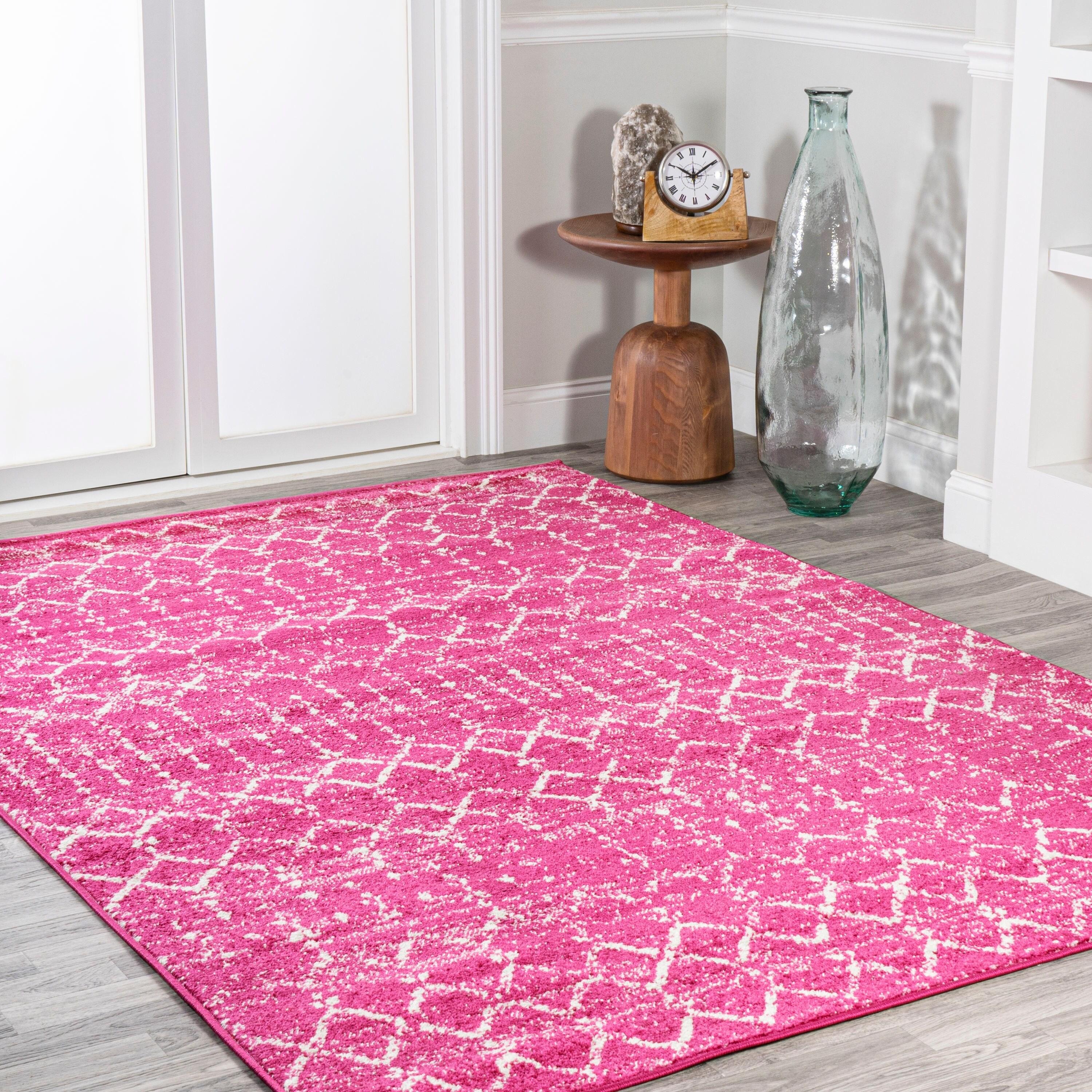8' x 10' Moroccan HYPE Boho Vintage Diamond Area Rug, Fuchsia/Ivory - JONATHAN Y