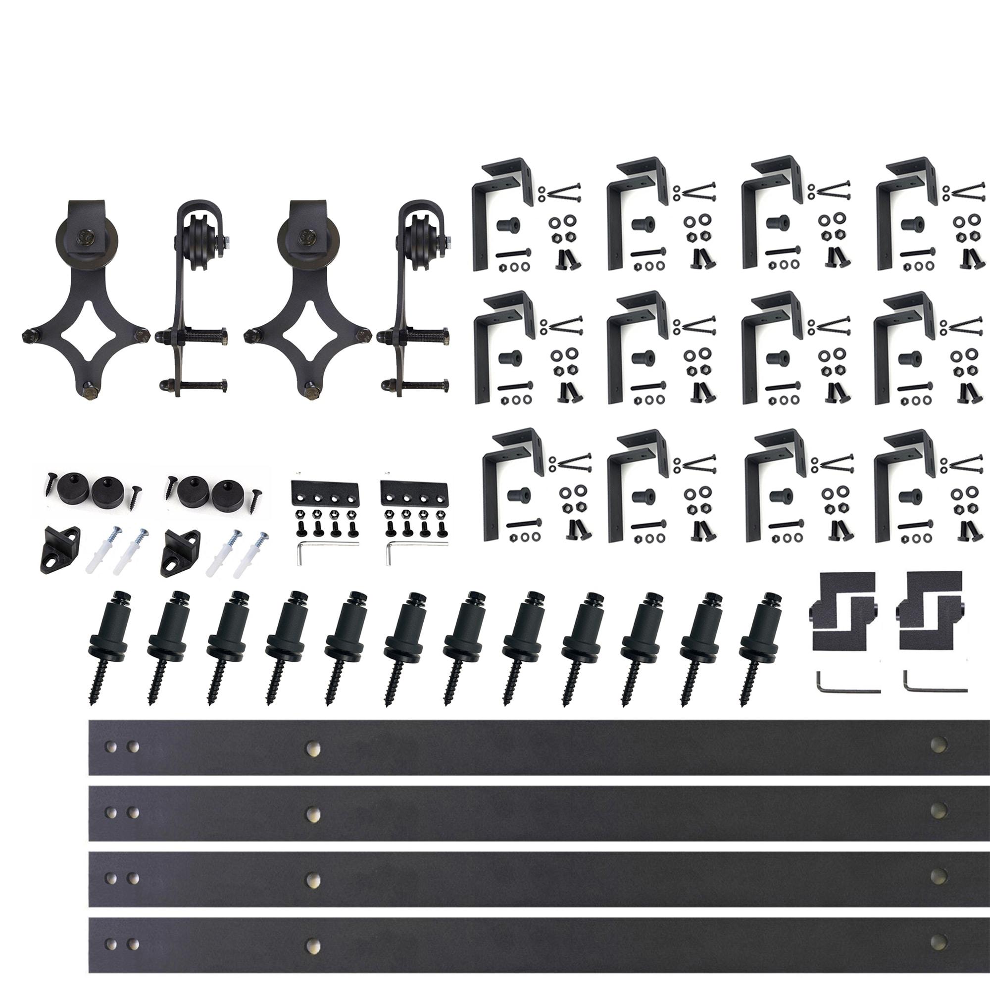 Homacer Black Rustic Diamond Design Double Track Bypass Barn Door Hardware Kit For Two Use( Door Not Included)