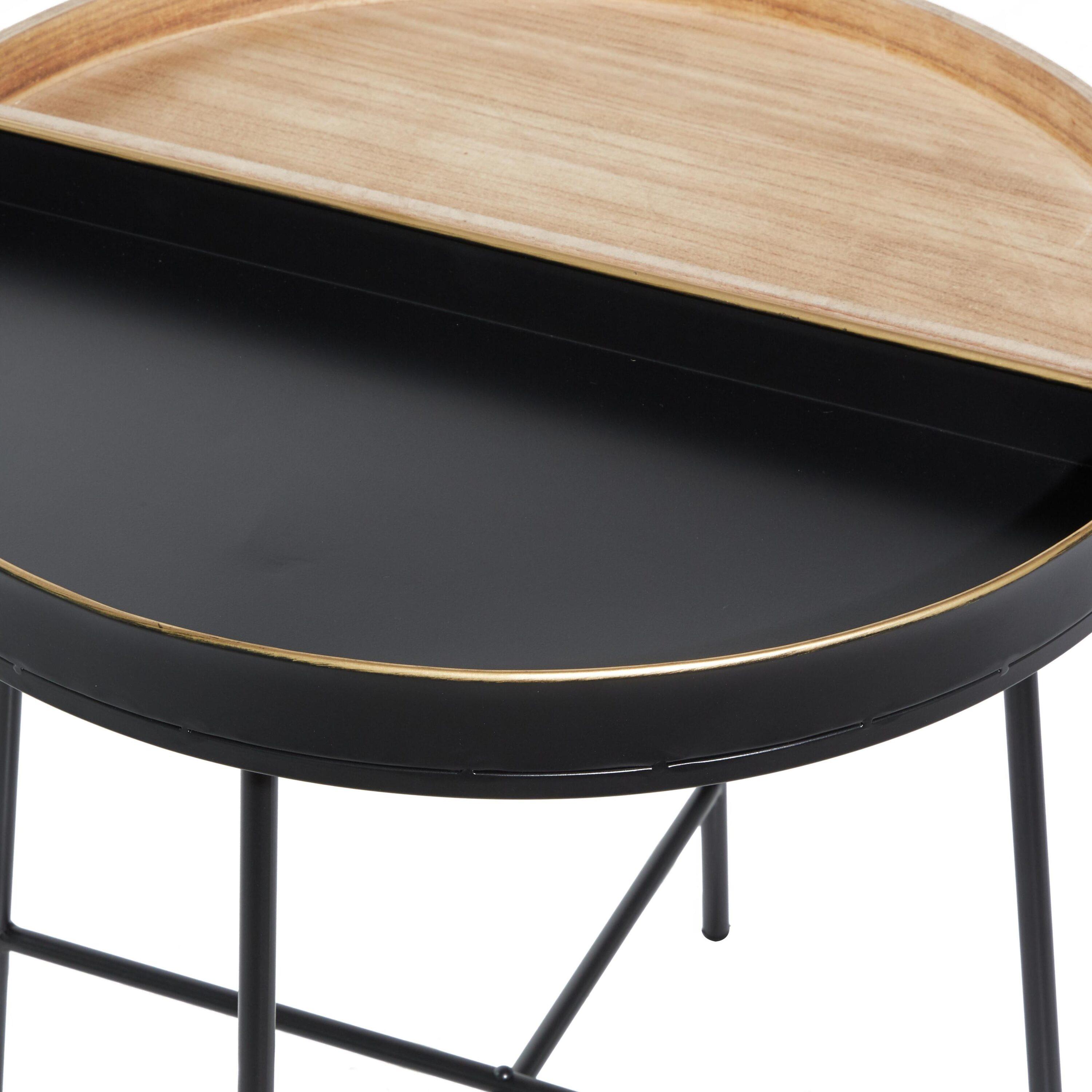 Olivia & May Contemporary Metal and Wood Accent Table Medium Black: Round Side, No Assembly Required