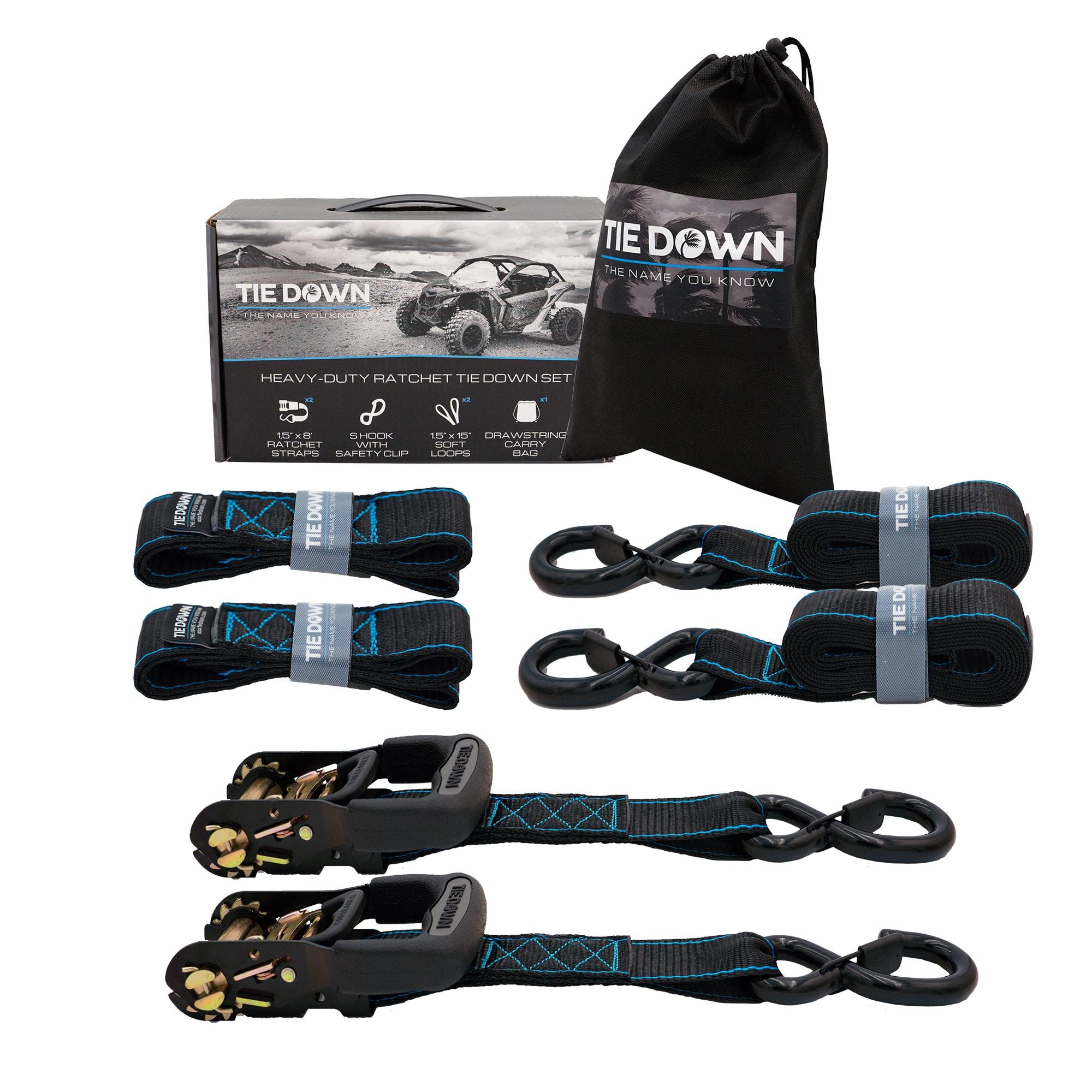 Tie Down 1.5 inch x 8 ft Black Heavy Duty Ratchet Strap, 2-Pack Kit - 5208 lbs. Breaking Load Limit