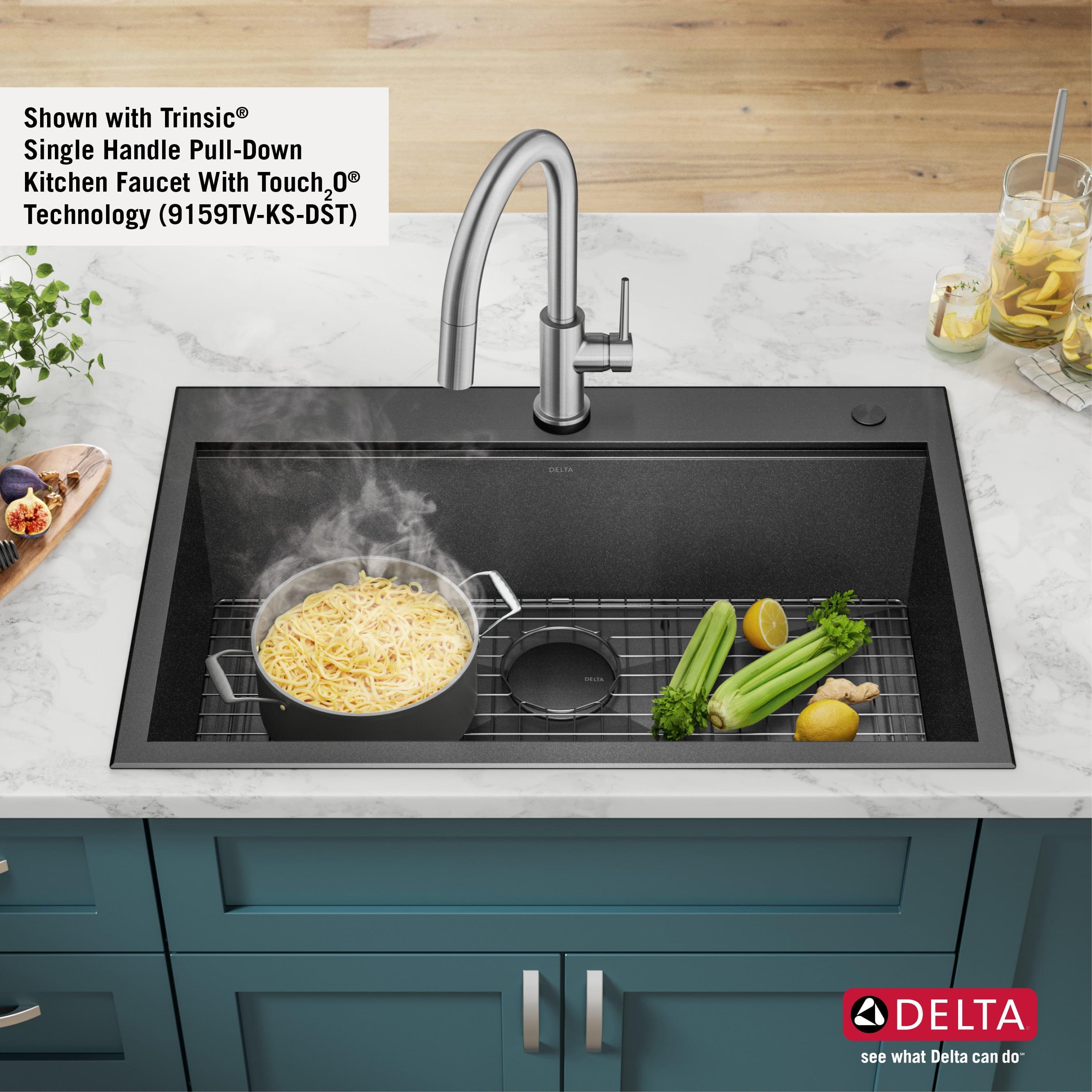 Delta Rivet™ Black Stainless Steel Drop-In Top Mount 16 Gauge Workstation Kitchen Sink Single Bowl