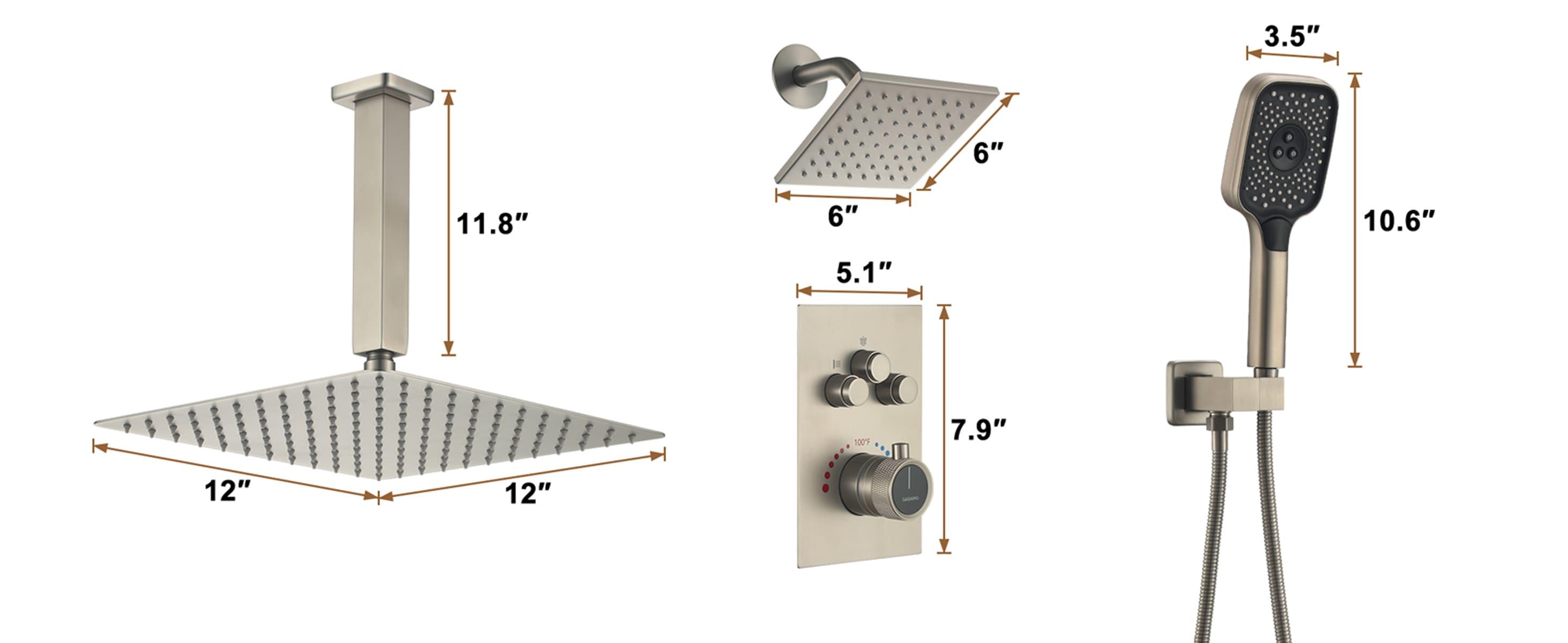 Rainfall Symphony 12inch 3-Function Dual Shower Head Thermostatic Shower System with 3 Sprays Handheld