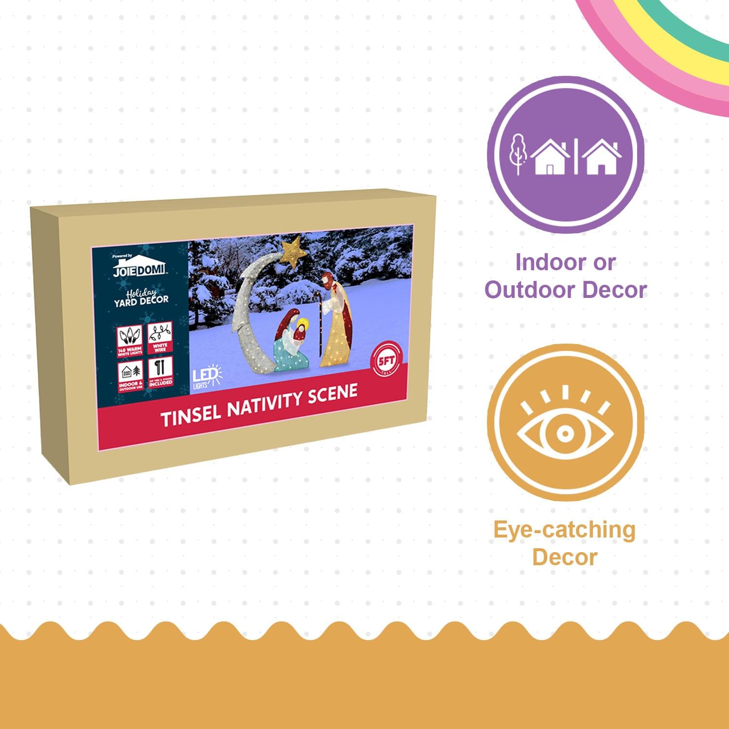 Joiedomi 5FT Christmas Nativity Scene Yard Light with Pre-Lit LED Lights for Indoor Outdoor Garden, Lawn, Christmas Event, Christmas Eve Night Decoration