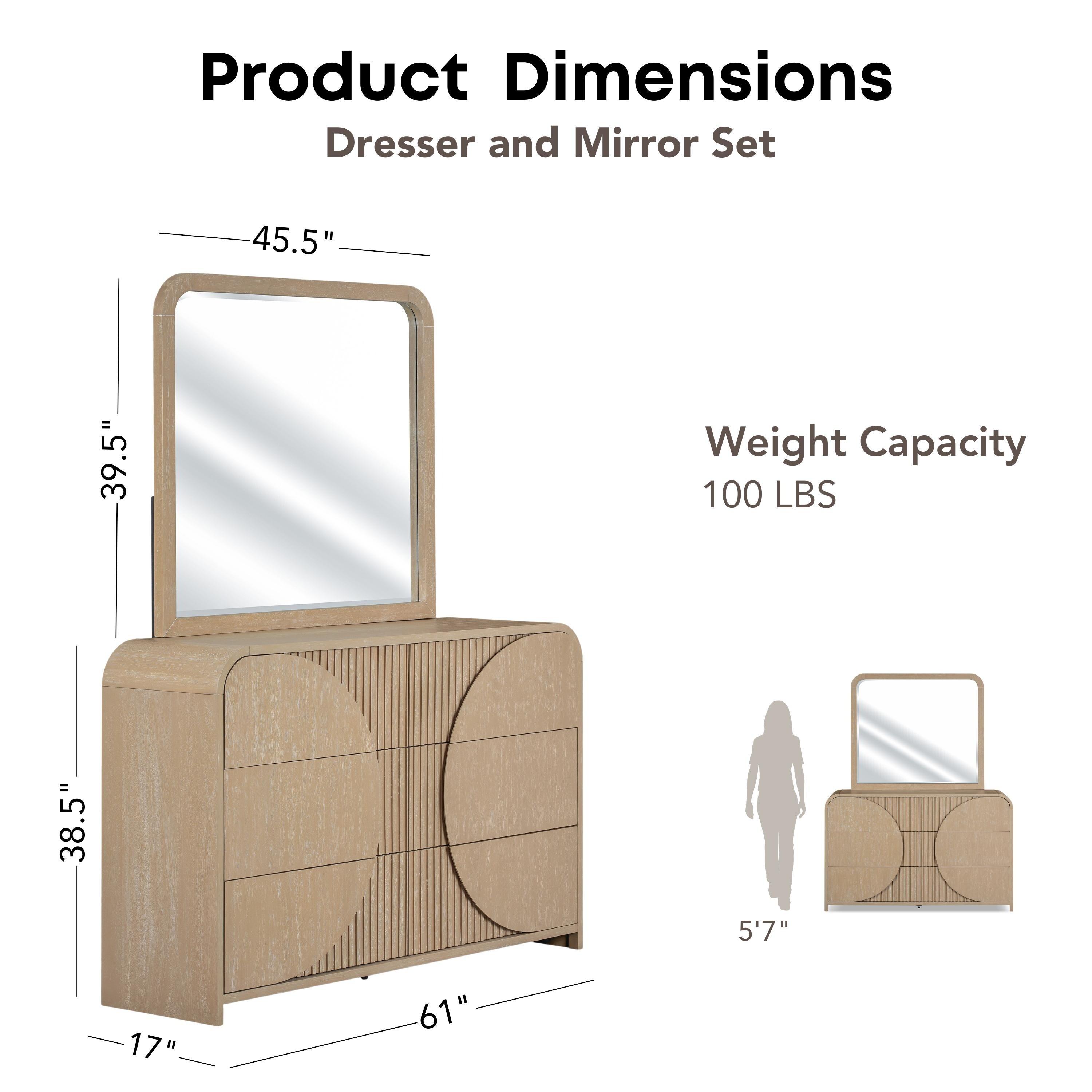 Furniture of America Tissen Modern Solid Wood 5-Piece Queen Bedroom Set with USB Ports, Reeded Panels, Curved Edges and Beveled Mirror, Box Spring Needed, Natural