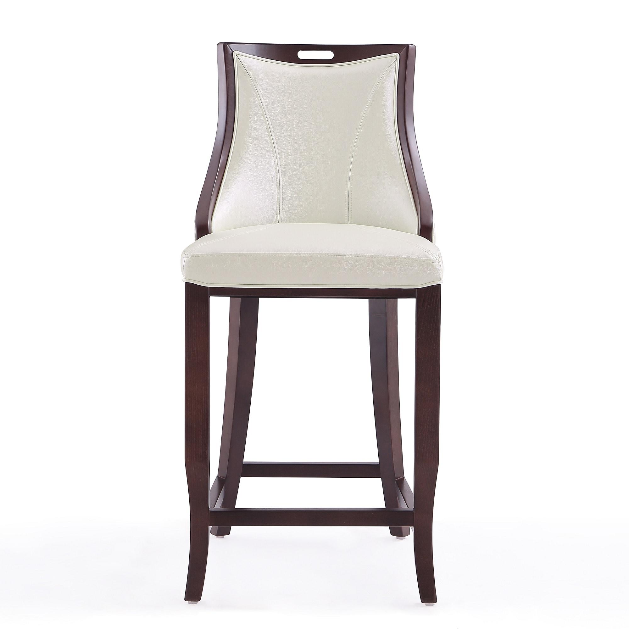 Emperor Upholstered Beech Wood Barstool Pearl White - Manhattan Comfort: Faux Leather, Fixed Height, No Assembly Required