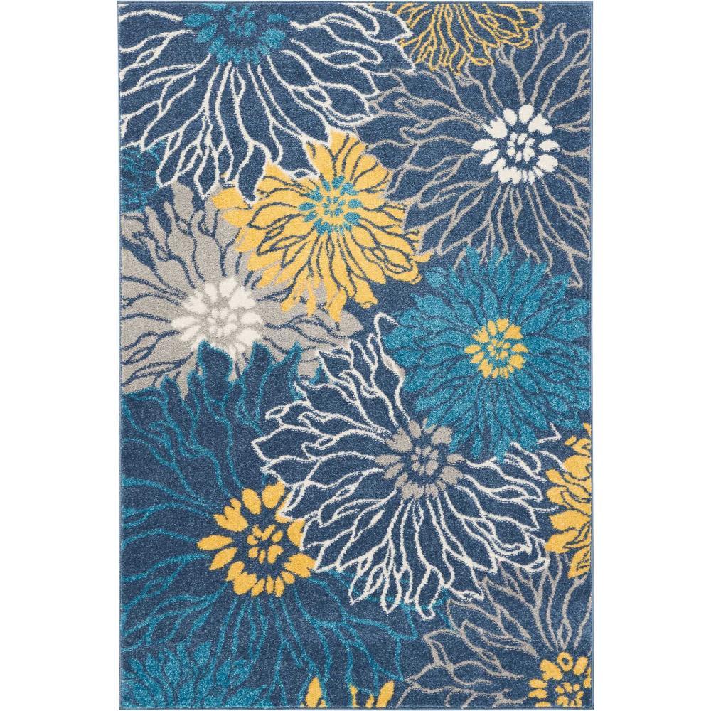 4â€™ x 6â€™ Blue Tropical Flower Area Rug