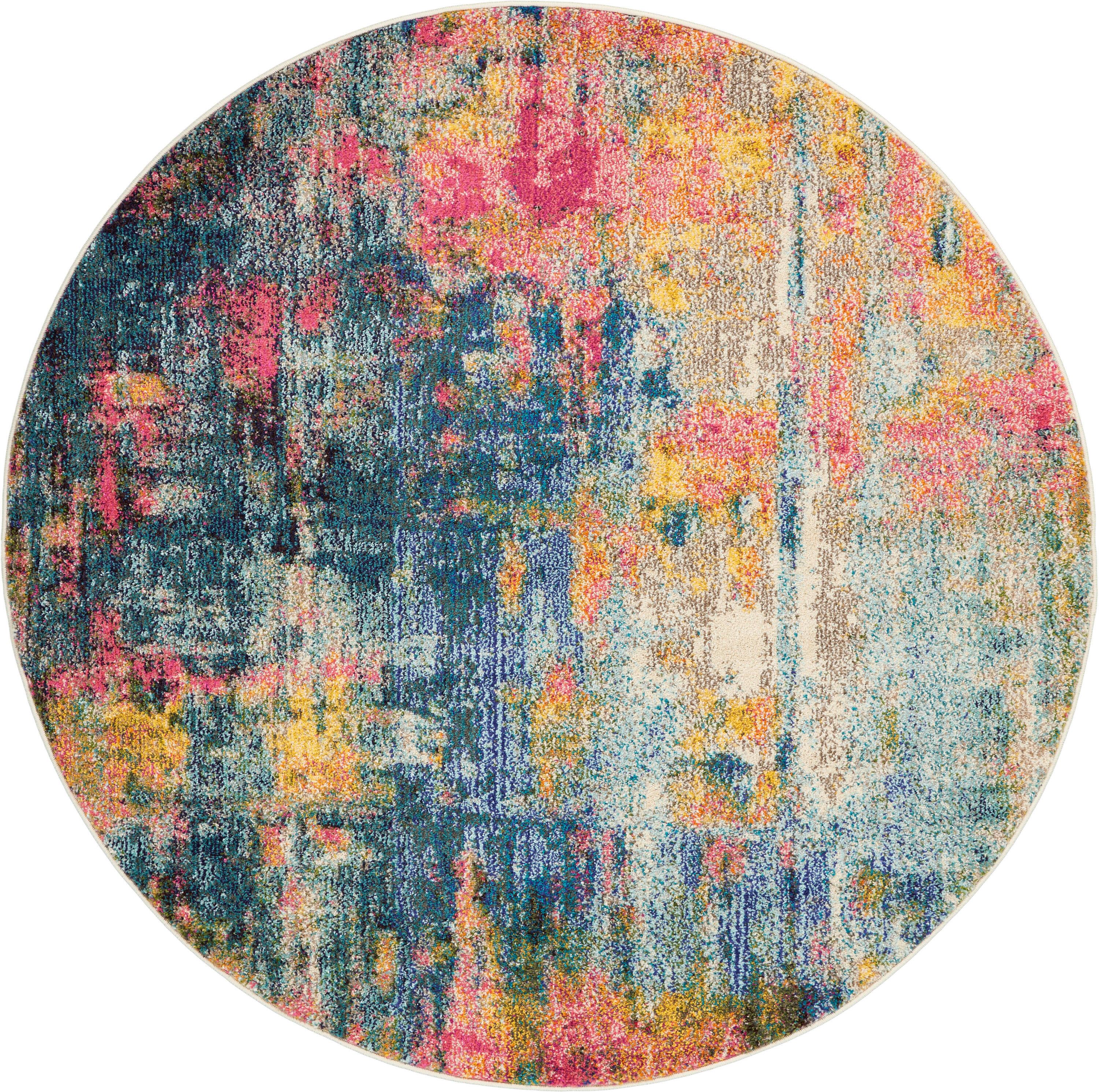 Nourison Celestial Abstract Blue/Yellow 5'3" x round Area Rug, (5 Round)