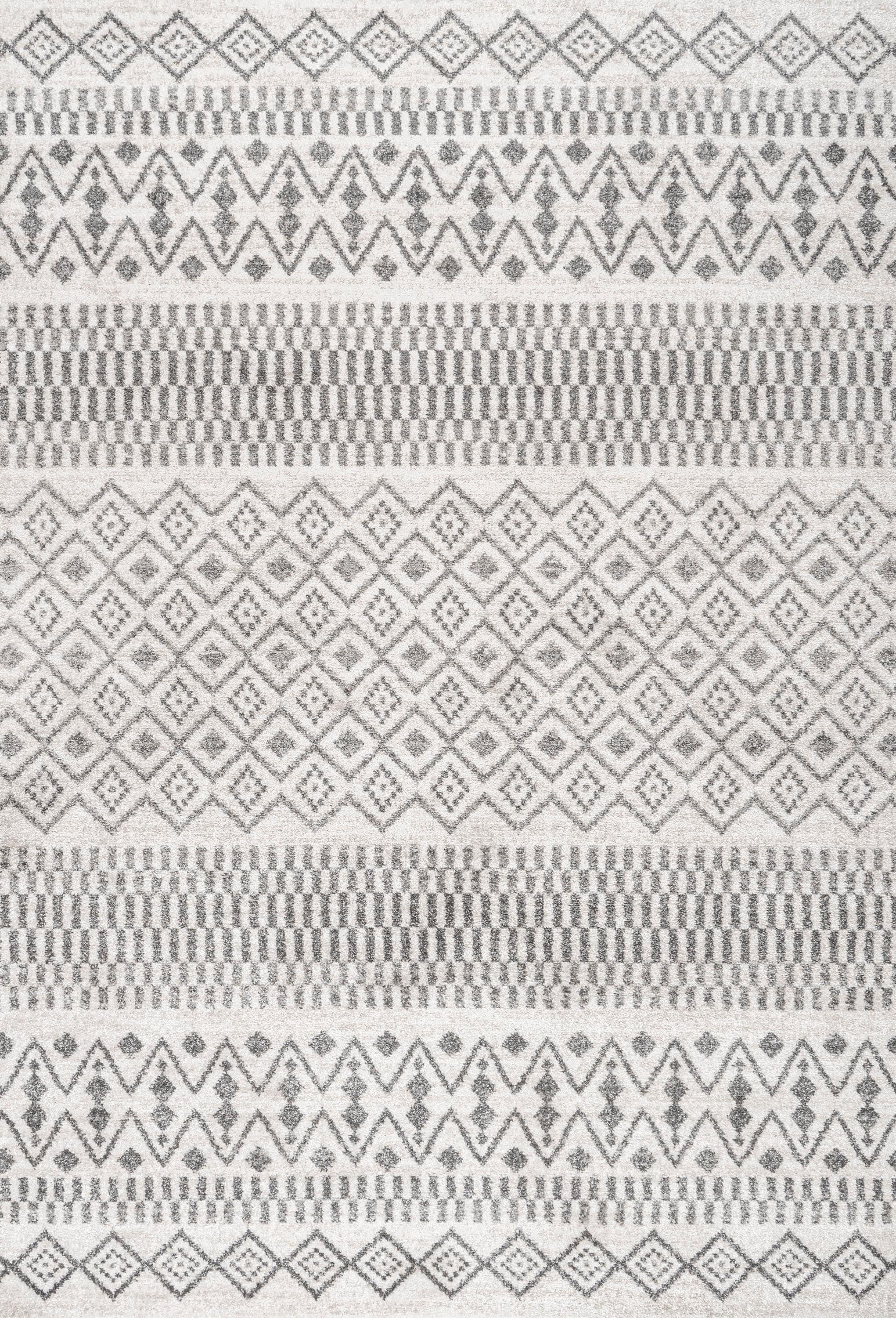 5'x8' Ifrane Berber Geometric Stripe Area Rug, Cream/Gray - JONATHAN Y