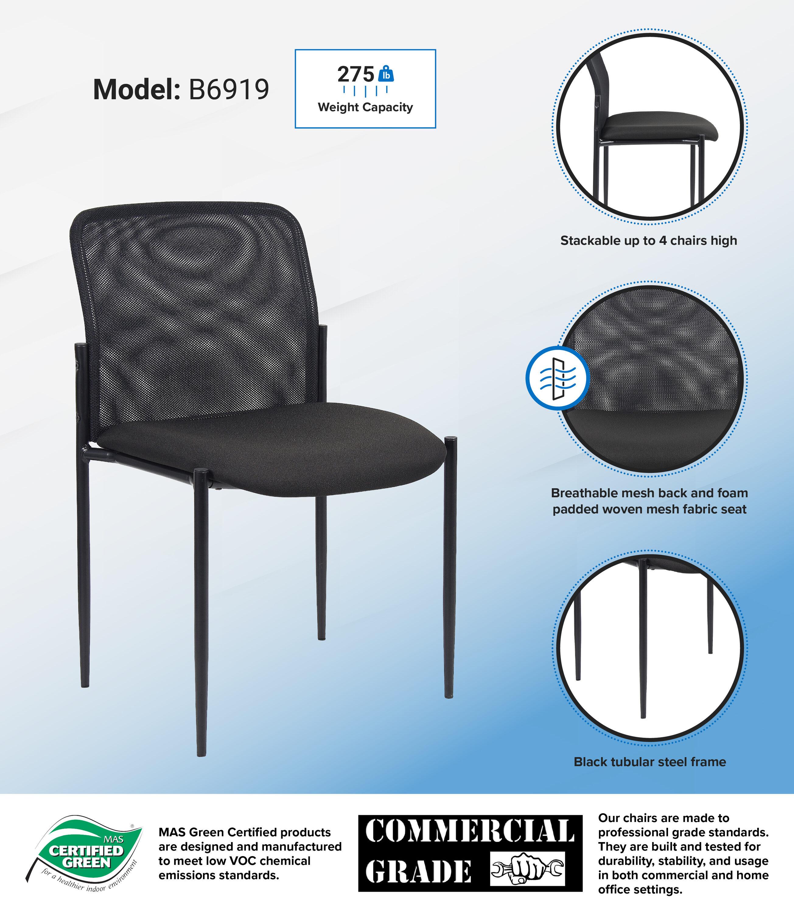 Mesh Guest Chair Black - Boss Office Products: Armless, Stackable, Metal Frame