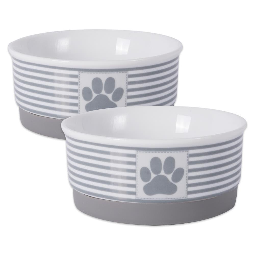 Bone Dry Chevron Ceramic Pet Bowls, Dishwasher Safe, Gray, Small Bowl Set, 4.25x2", 2 Count