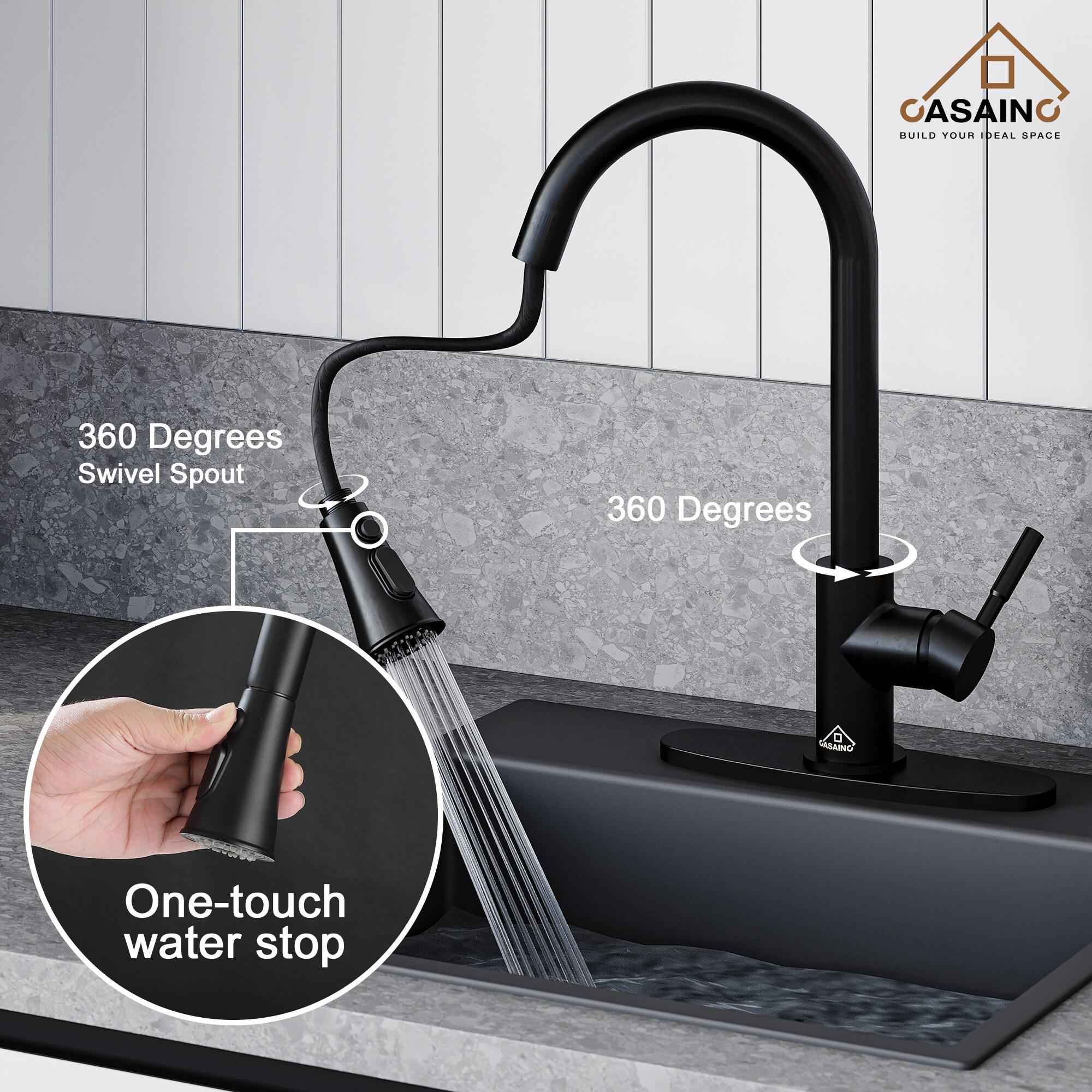 Pull Down Sprayer Kitchen Faucet with Dual-Function Sprayer and Deck Plate in Spot-Free