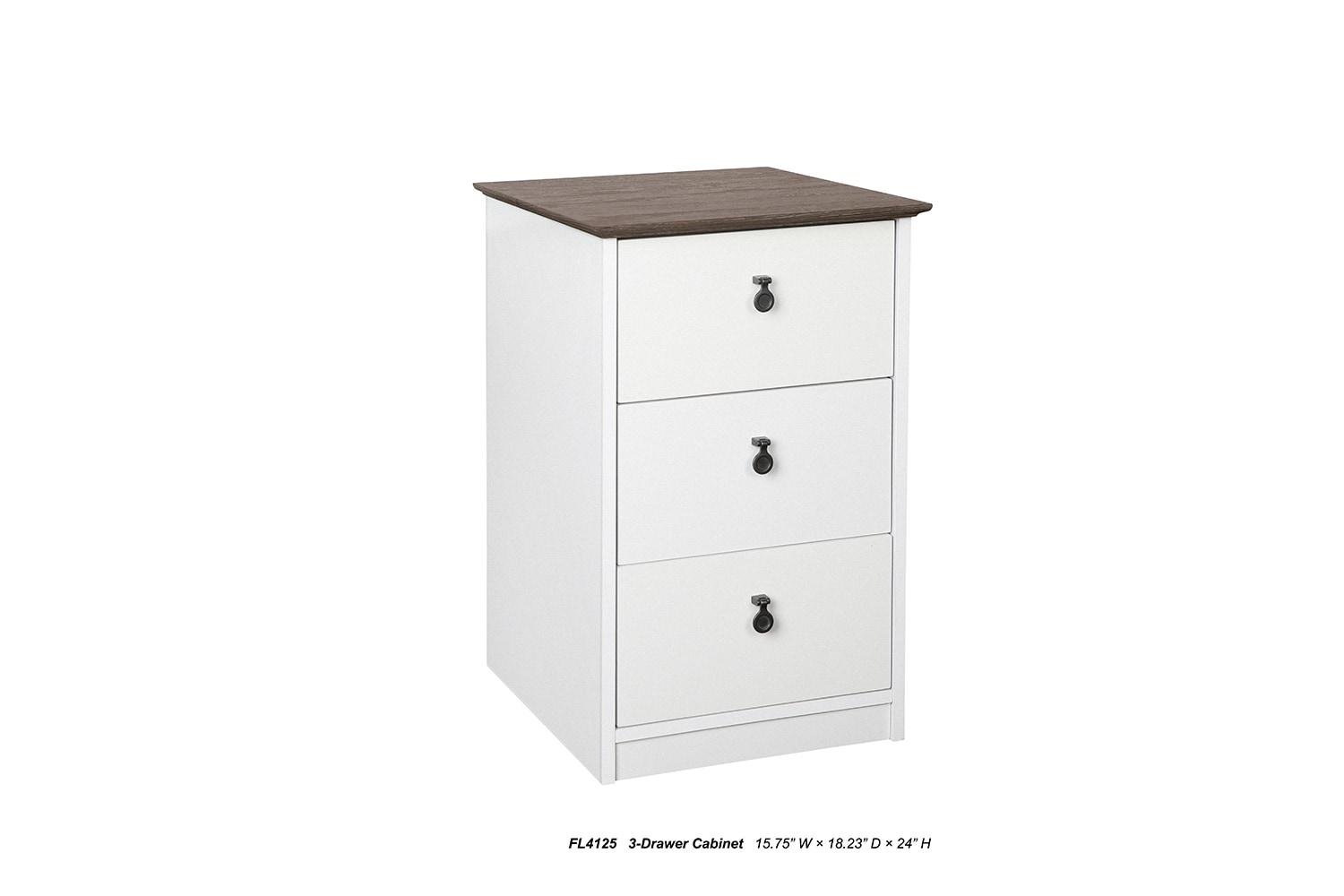 Saint Birch Finley 3-Drawer Cabinet, Gray Oak, White