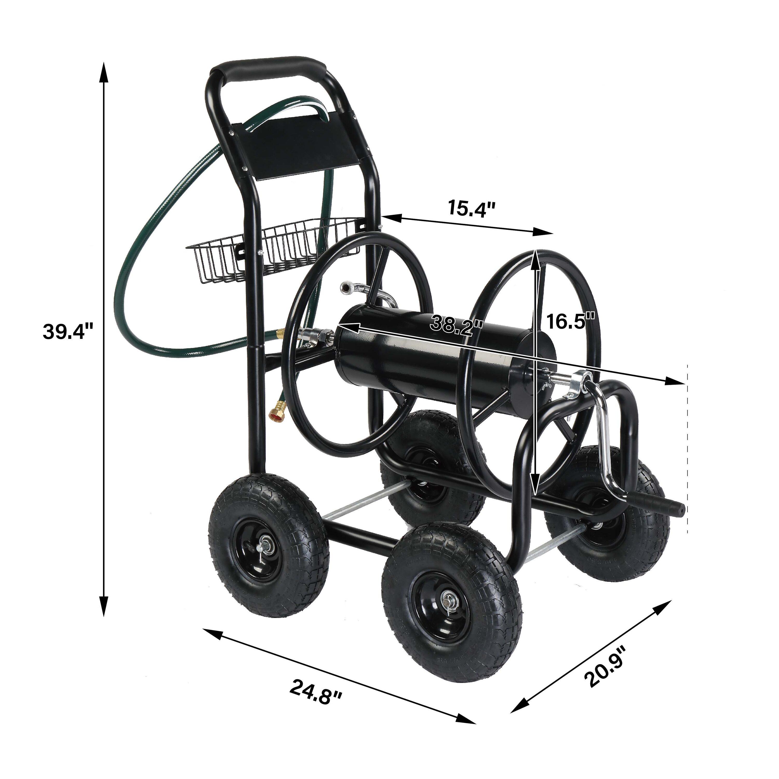 Black Heavy Duty Steel Garden Hose Reel Cart with Wheels